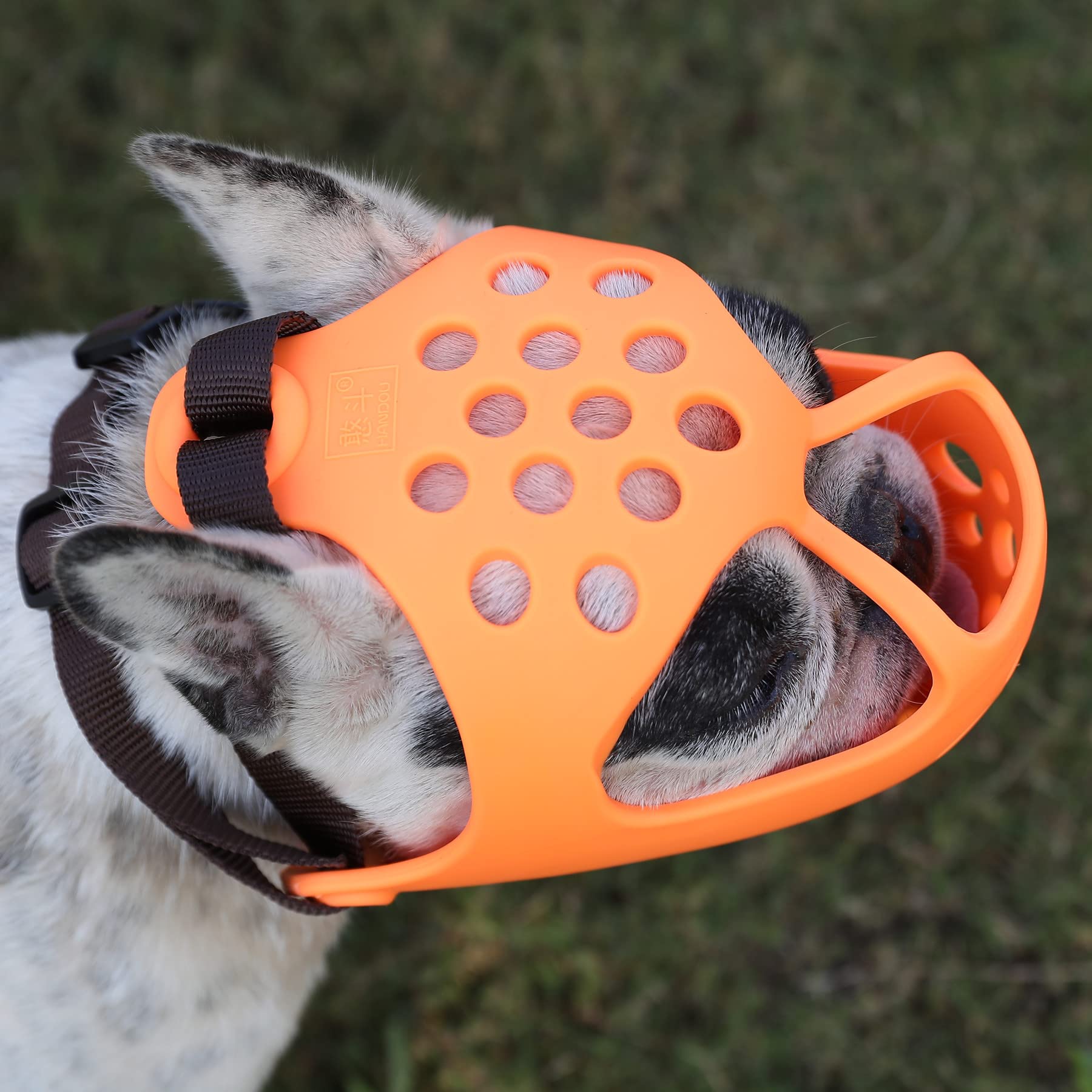 Jyhy Short Snout Dog Muzzles,Soft Silicone Adjustable Breathable Bulldog Muzzle For Biting Chewing Barking Training,Ideal For Flat-Faced Dogs (M, Orange)