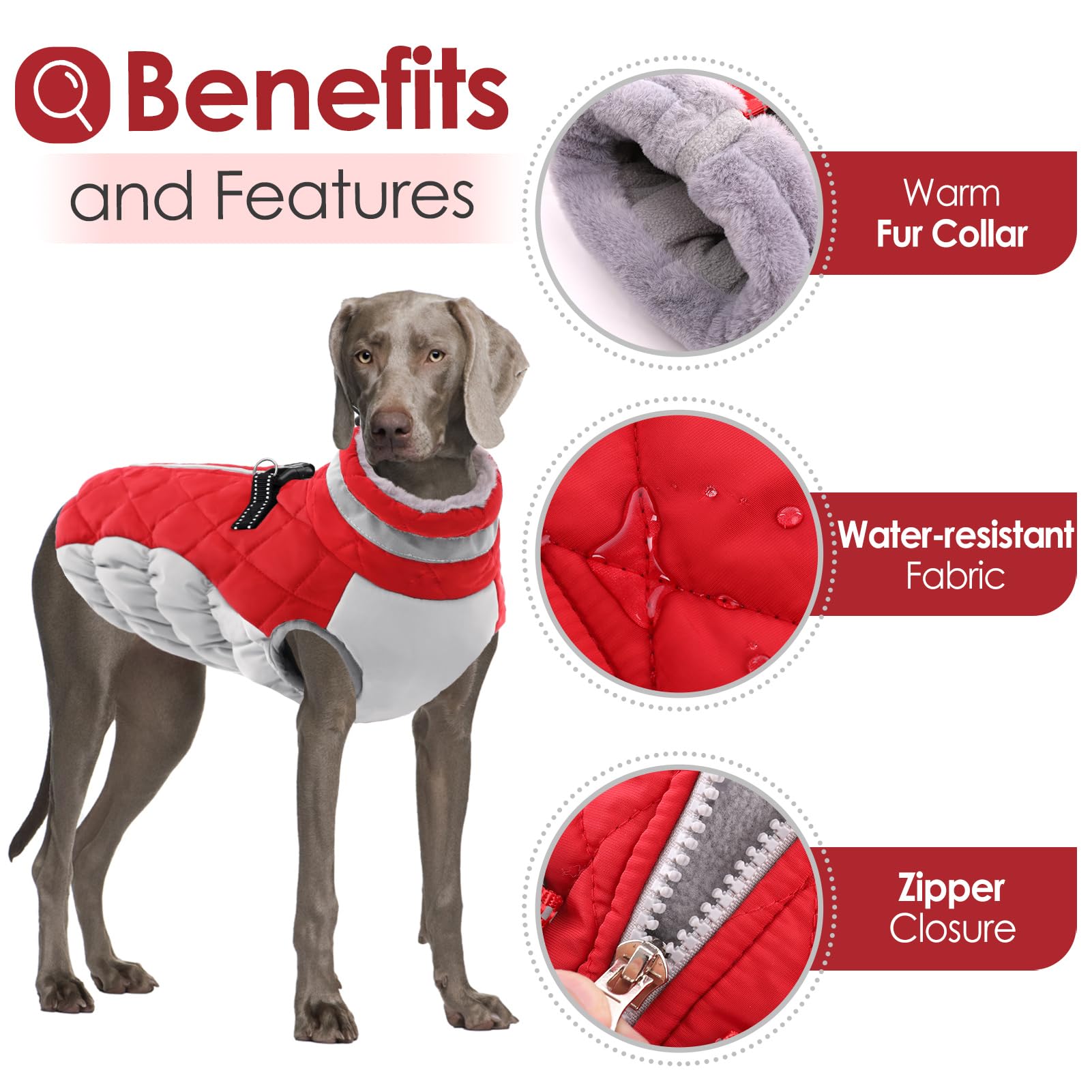 Aofitee Dog Coat, Warm Dog Winter Coat, Reflective Cold Weather Dogs Puffer Jacket With Harness Built In, Waterproof Pet Fleece