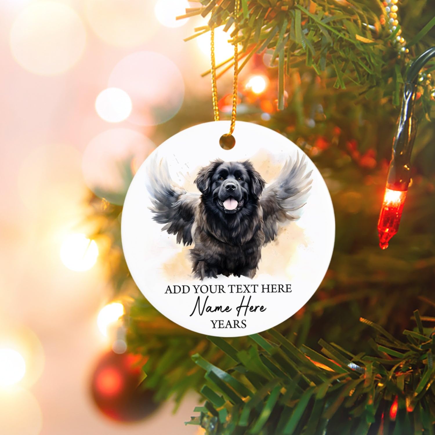 Newfoundland Dog Angel Christmas Ornament, Newfoundland Dog Mom Dad Gifts, Personalized Newfoundland Dog Memorial Ornament For Christmas Tree, Custom Pet Dog Name & Year, Dog Angel Wings Ornaments