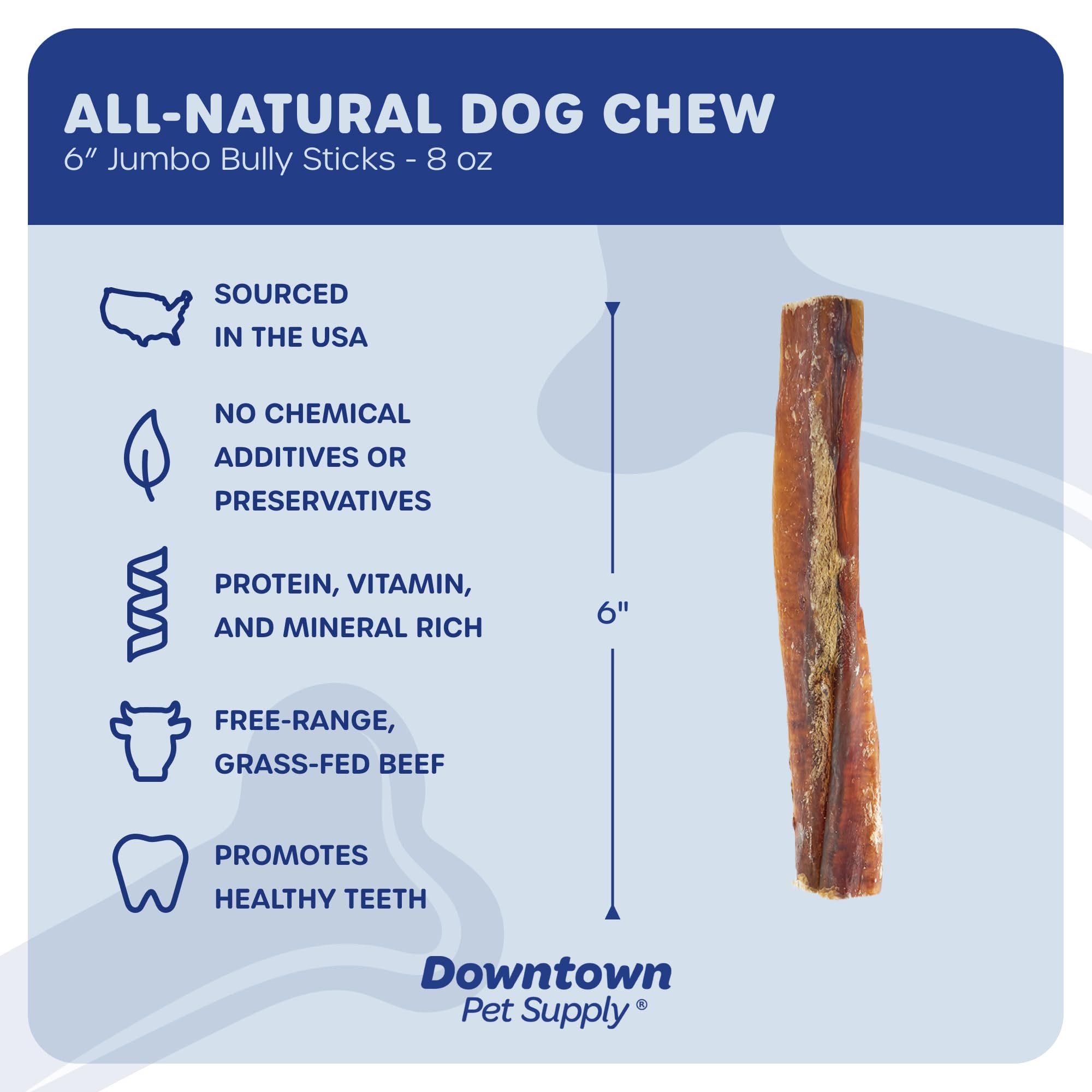 Downtown Pet Supply USA-Made 6, 8 Oz. Jumbo Bully Sticks for Large Dogs - Rawhide Free Dog Chews Long Lasting and Non-Splinterin