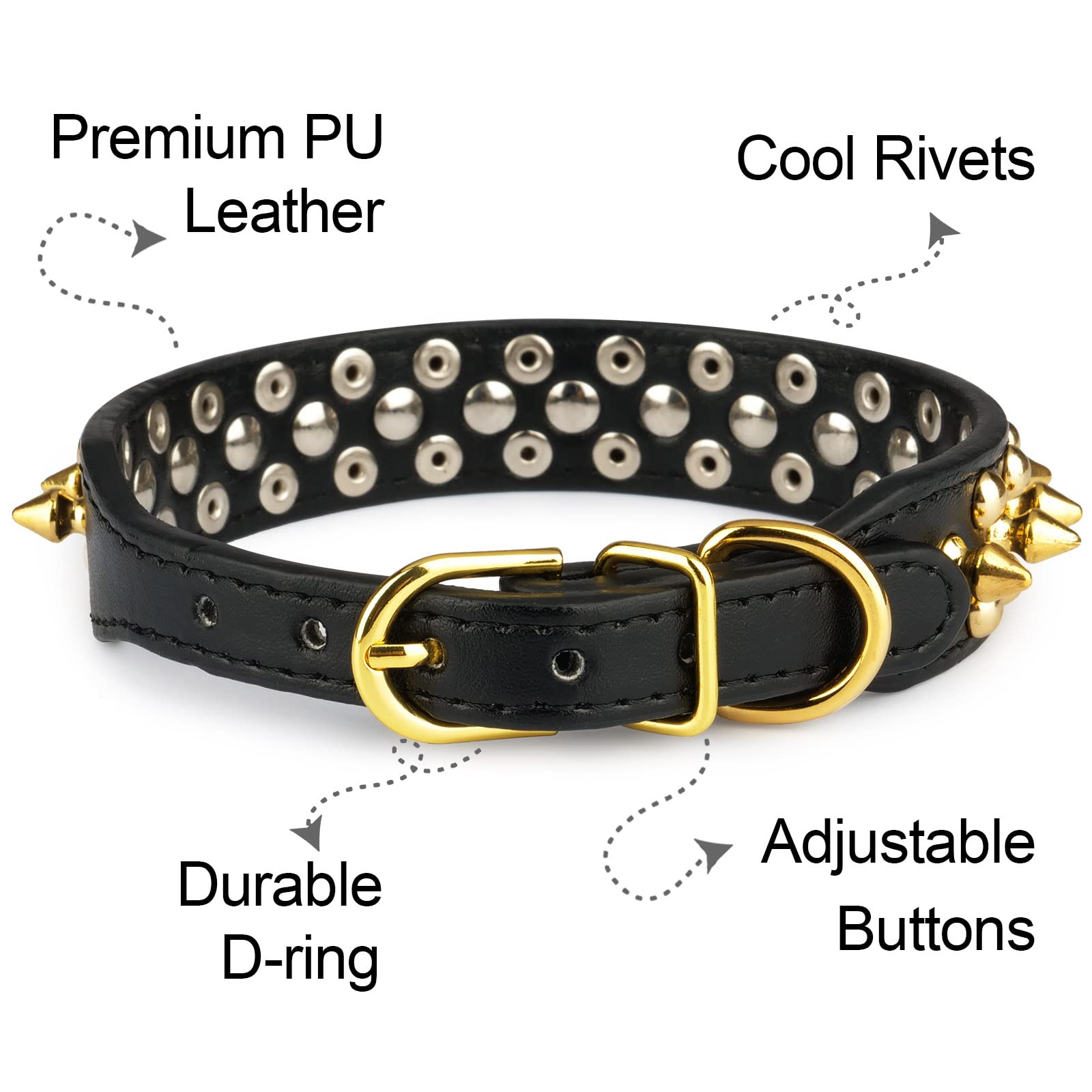 Epesiri Golden Spike Collar For Dogs, Gold Spiked Dog Collar, Durable Pu Leather Studded Dog Collar With Leash, Funny Mushrooms