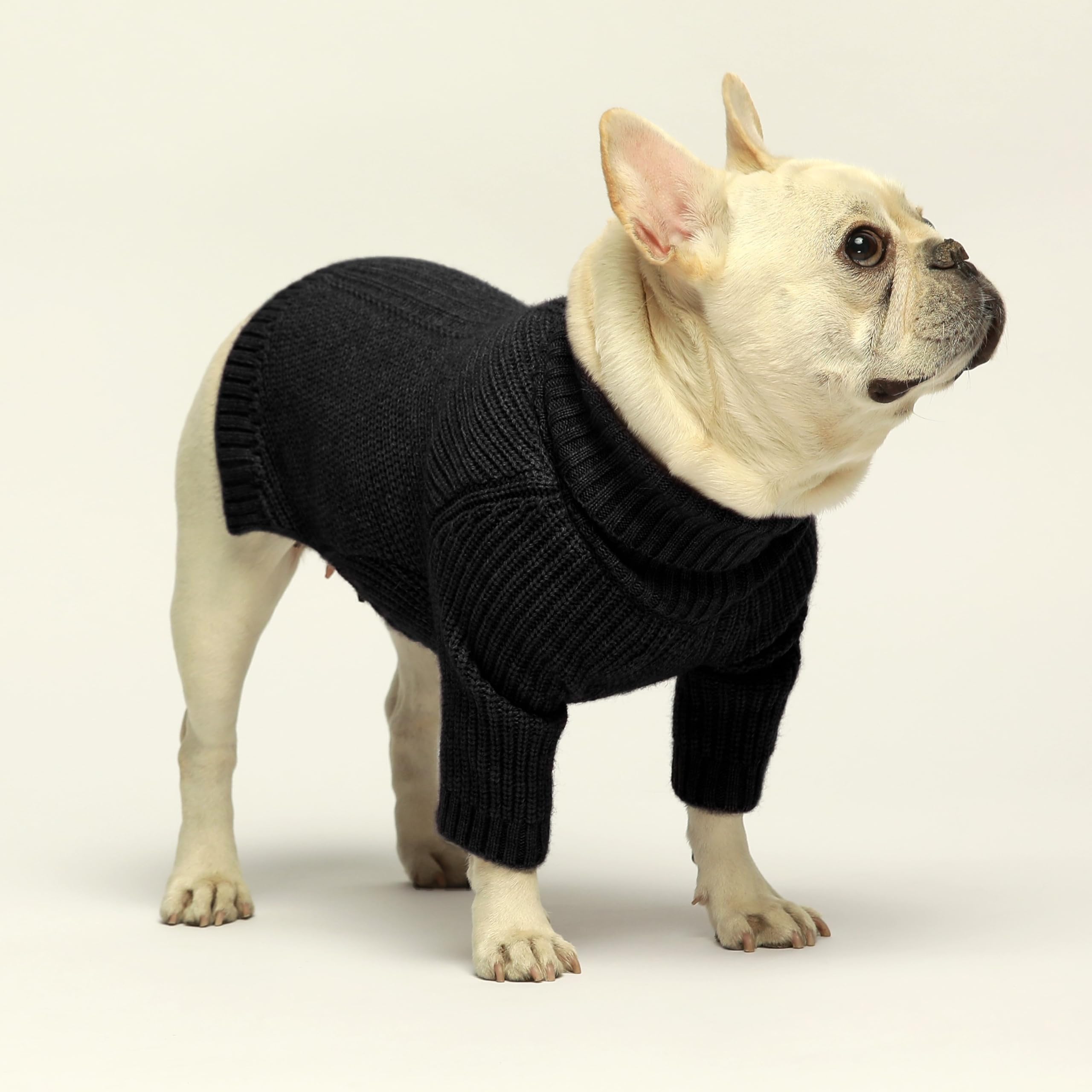 Fitwarm Dog Turtleneck Sweater, Thermal Knitted Pet Coat, Dog Winter Clothes For Small Dogs, Cat Apparel, Black, Xl