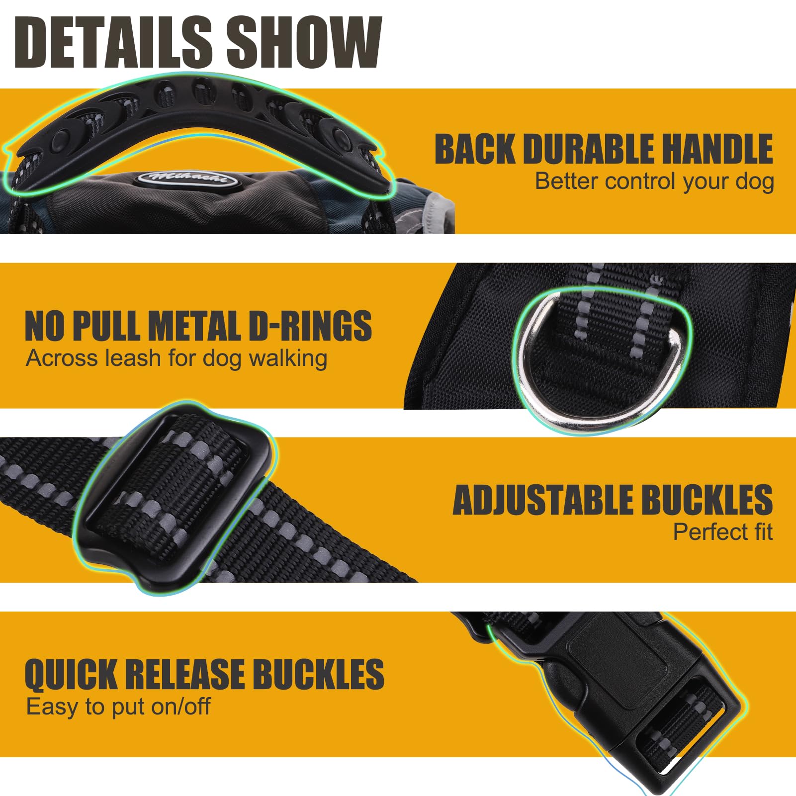 Mihachi Dog Harness For Small Dogs, Escape Proof No Pull Service Vest With Reflective Strips And Control Handle, Adjustable And