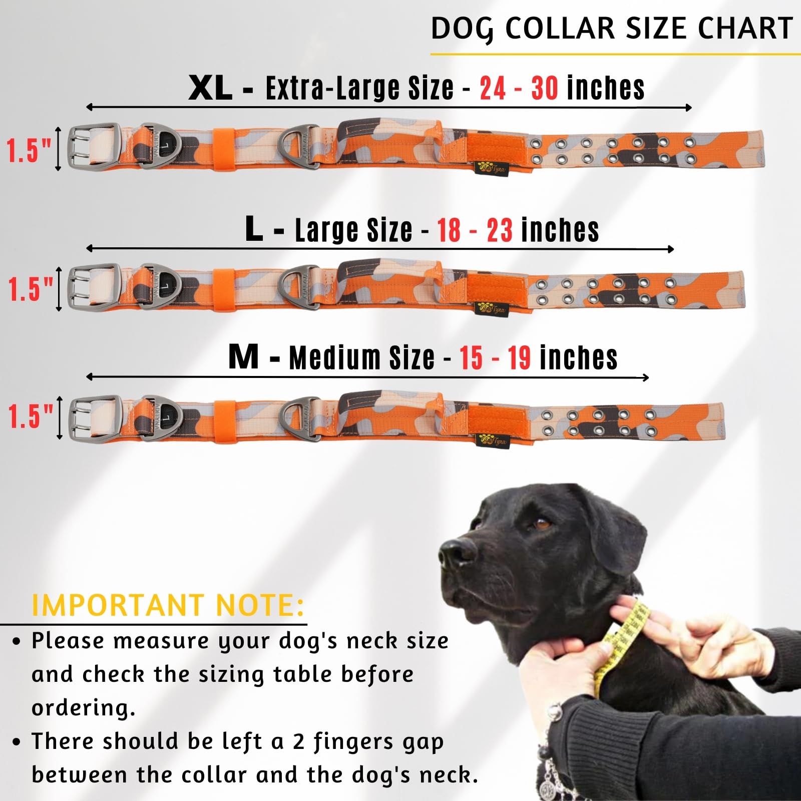 Adityna Heavy Duty Dog Collar For Medium Dogs - Camo Orange Collar With Handle For Training, And Walking - Wide, Thick, Tactical