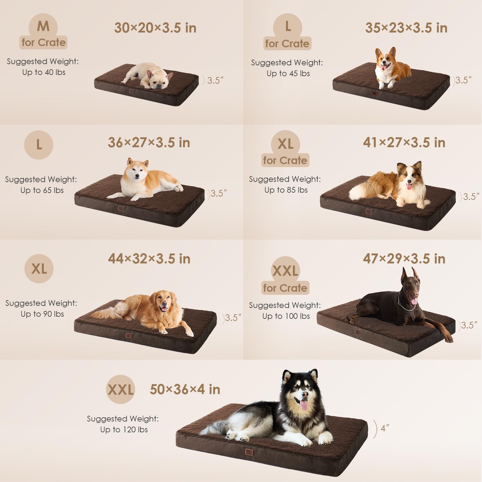 Eheyciga Orthopedic Foam Dog Bed For Large Dogs, 35'L X 23'W X 3.5'Th, Brown