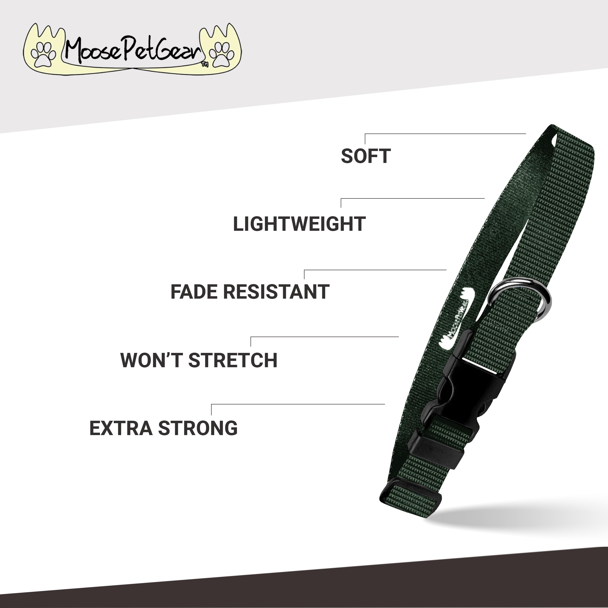 Moose Pet Wear Classic Dog Collar - Adjustable Pet Collars, 1 Inch Wide, Medium, Forest Green