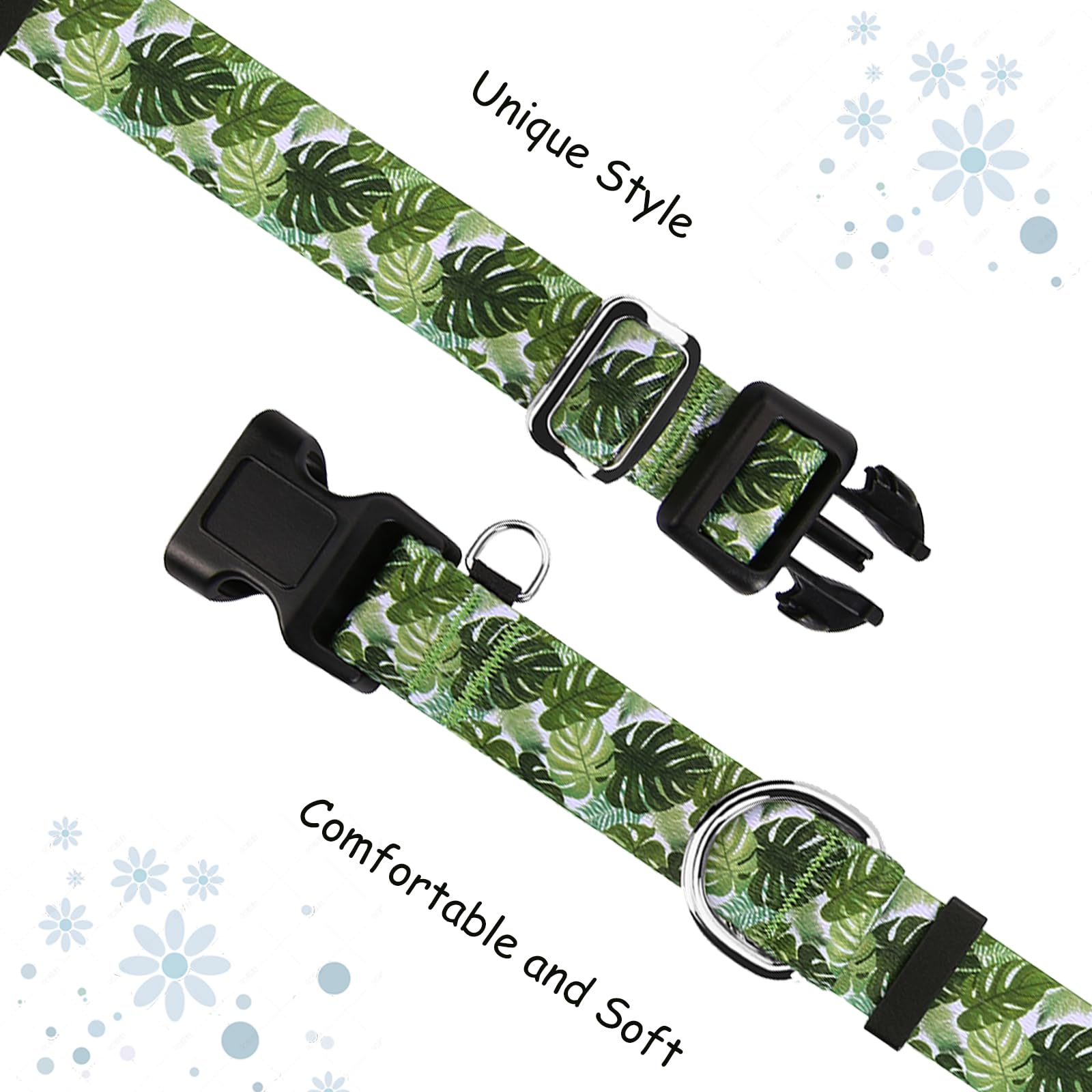 Fidohug Martingale Collar For Dogs With Buckle Adjustable Nylon Tropical Slip No Pull Training Dog Collars (Palm Leaf, Large)