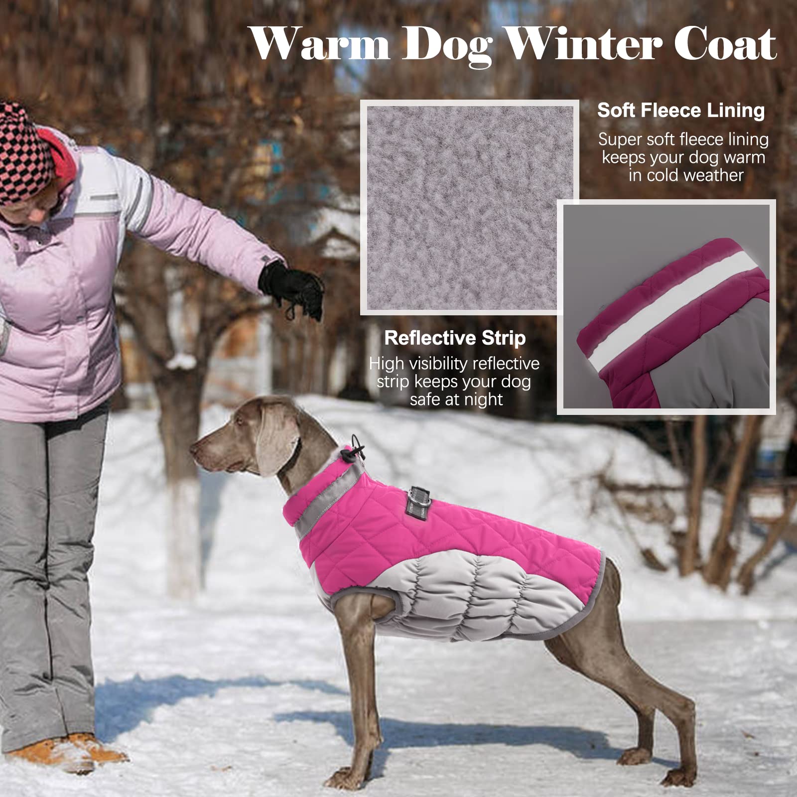 Lelepet Warm Dog Winter Coat Dog Coat Dog Jacket With Harness Reflective Dog Cold Weather Coats Windproof Waterproof Turtleneck