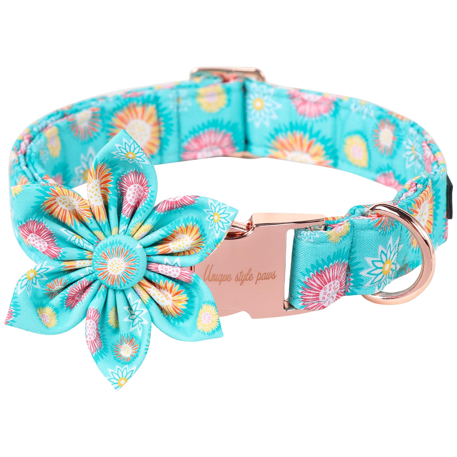 Unique Style Paws Summer Dog Collar With Floral Bow,Sunflower Bows Tie Puppy Collar, Cute Blue Dog Bow Collars For Small,Medium,