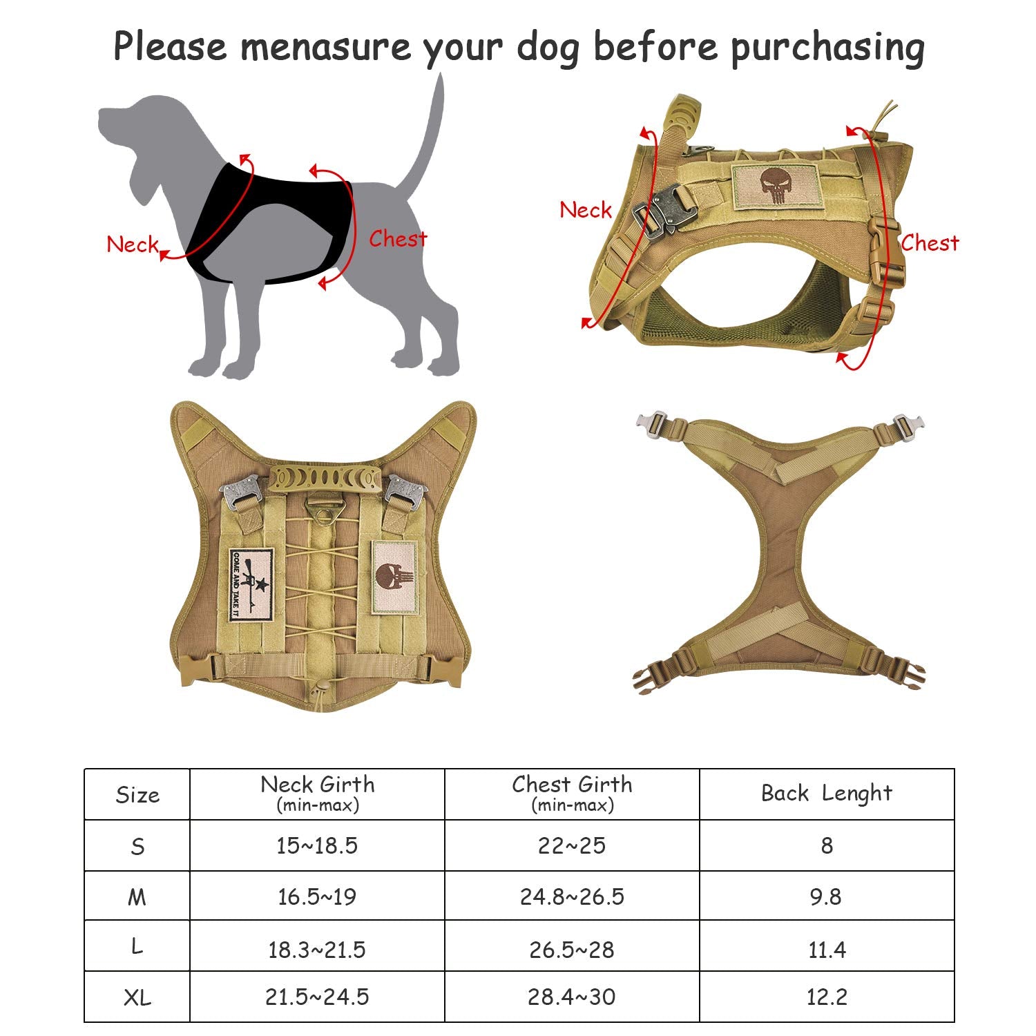 Tactical Service Dog Vest Harness K9 Military Molle Dog Vest for Outdoor Training Hunting Wear-Resisting Pet Harness with Rubber