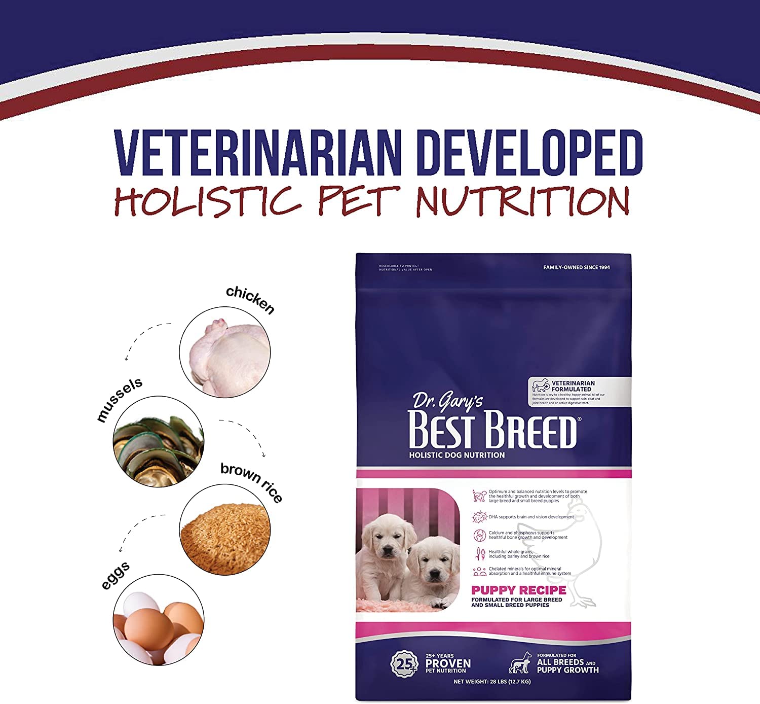 Dr. Garys Best Breed Puppy Recipe Made in USA [Natural Dry Dog Food] - 28lbs, Dark Brown, Medium