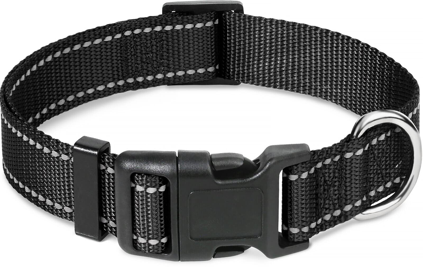 Taglory Reflective Adjustable Dog Collars For Puppy Small Medium Large Dogs, Thin Nylon Webbing And Quick Release Plastic Buckle(Black Medium)