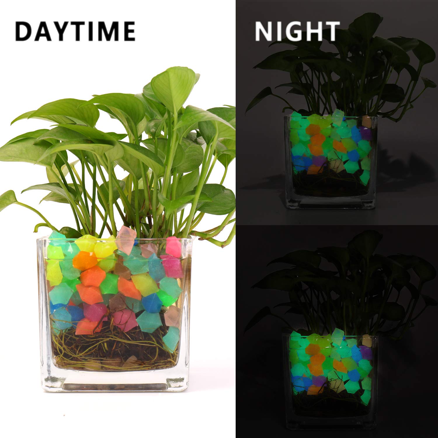 Oubest Fish Tank Decorations Rocks Little Glow In The Dark Aquarium Stones Fish Turtle Tank Pebbles Gravel Garden Rocks 300Pc 1.