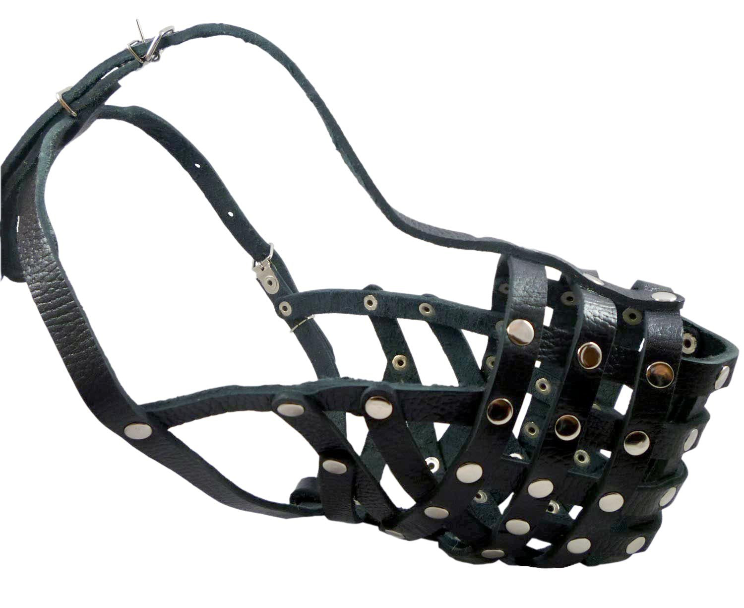 Secure Leather Mesh Basket Dog Muzzle #15 Black - Rottweiler (Circumference 13.5, Snout Length 4)