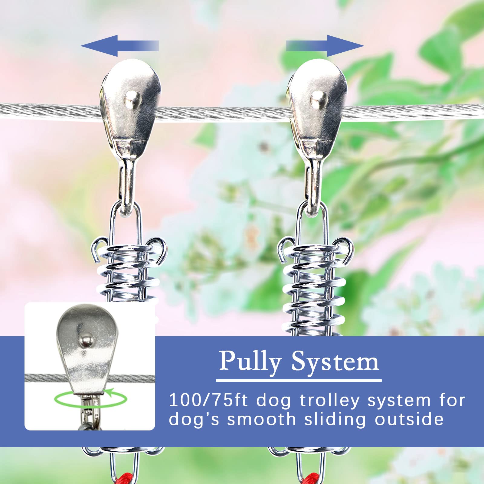 Dog Tie Out Runner For Yard,Trolley System For Large Dogs,Heavy Duty Dog Run Cable Lead 200Ft With 10Ft Pulley Runner Line For S