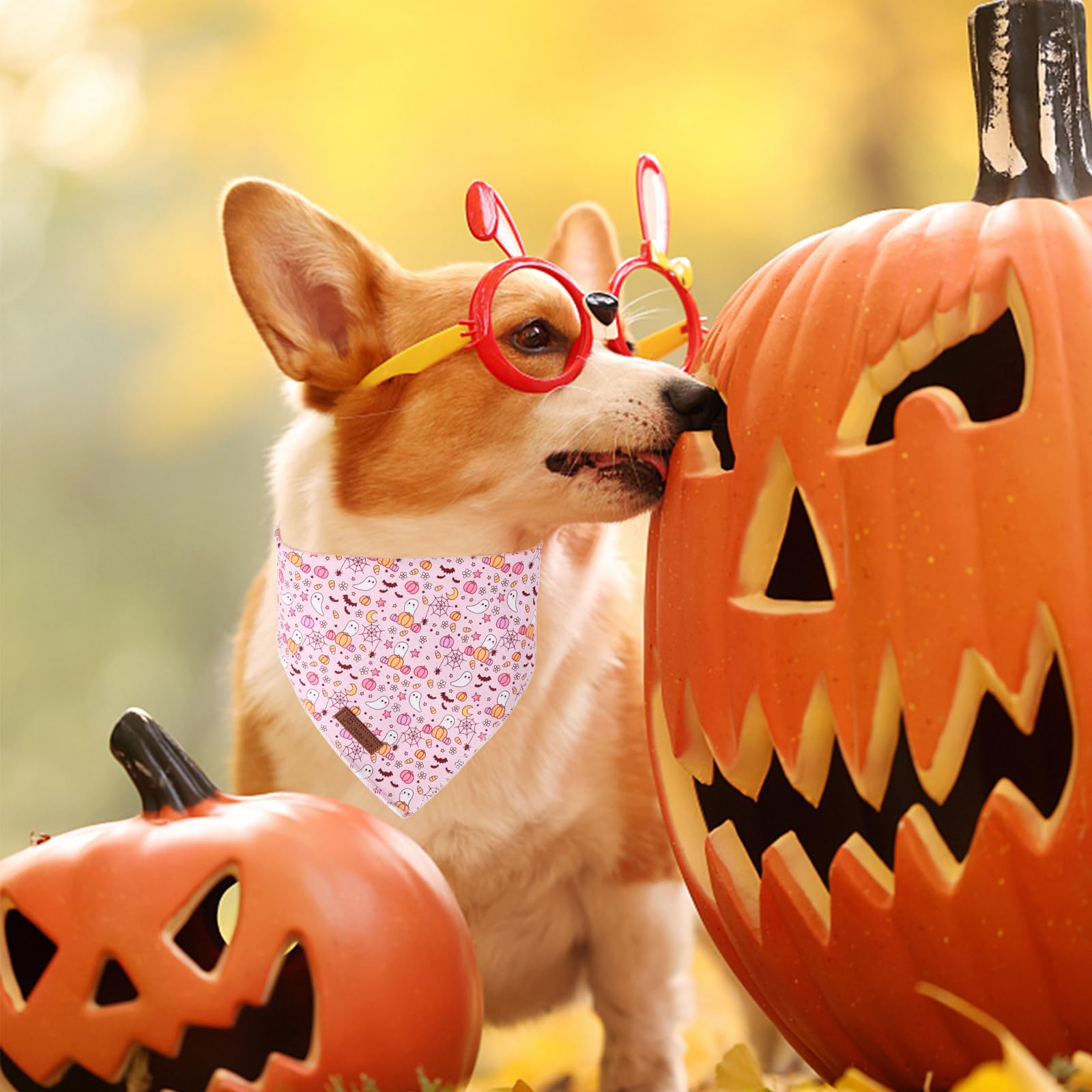 Halloween Pumpkin Dog Bandana, Halloween Triangle Bid Scarf With Pumpkin,Ghost,Bat Pattern, Cotton Pet Kerchief For Girl Boy Dog