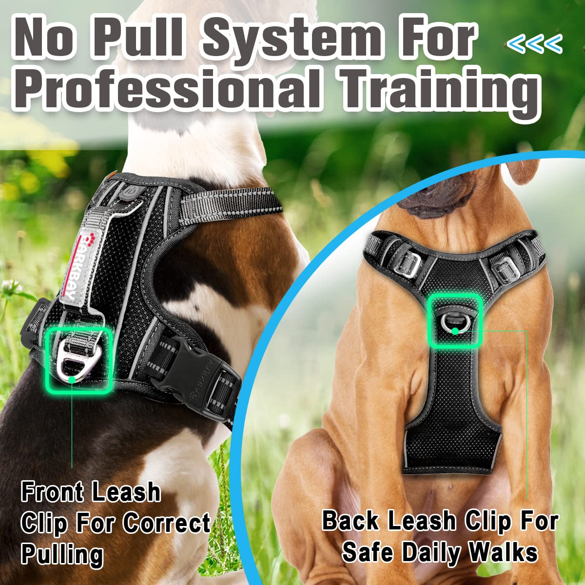 BARKBAY No Pull Dog Harness Front Clip Heavy Duty Reflective Easy Control Handle for Large Dog Walking with ID tag Pocket(Black,