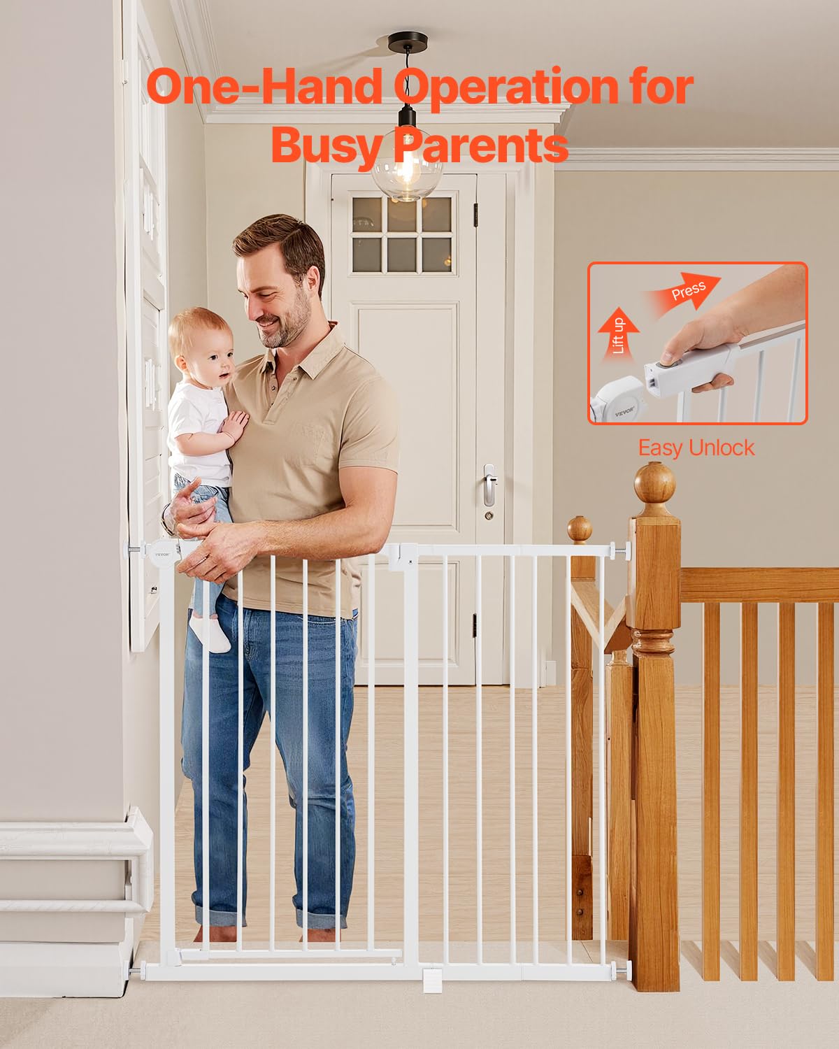 VEVOR Baby Gate, 26-40 Inches Adjustable Width, 36 Inches High Dog Gate, Easy Step Walk Thru, for Child Pet Security, Pressure M