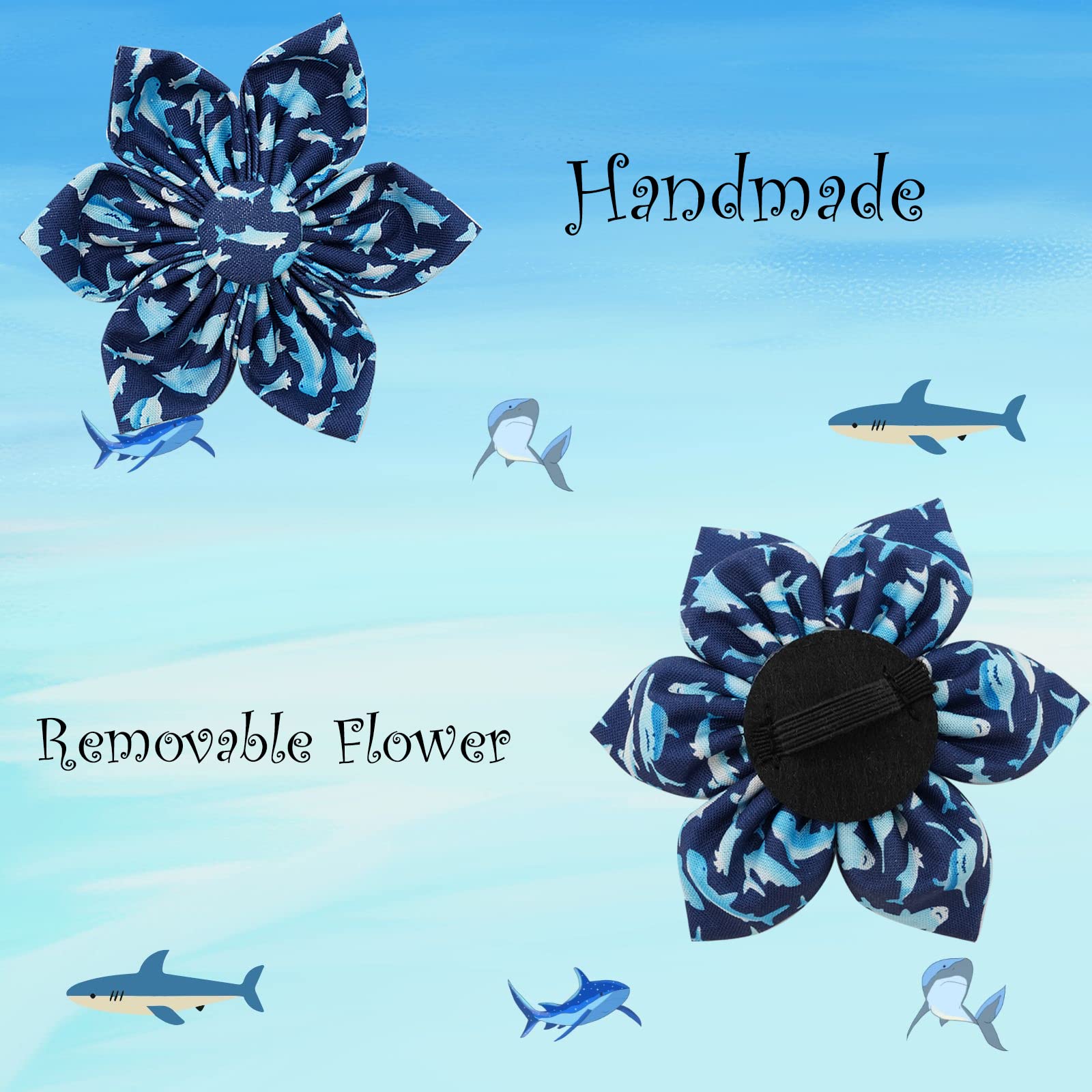 Elegant Little Tail Flower Shark Print Collar - Durable, Cute, Soft, Adjustable for Medium Dogs