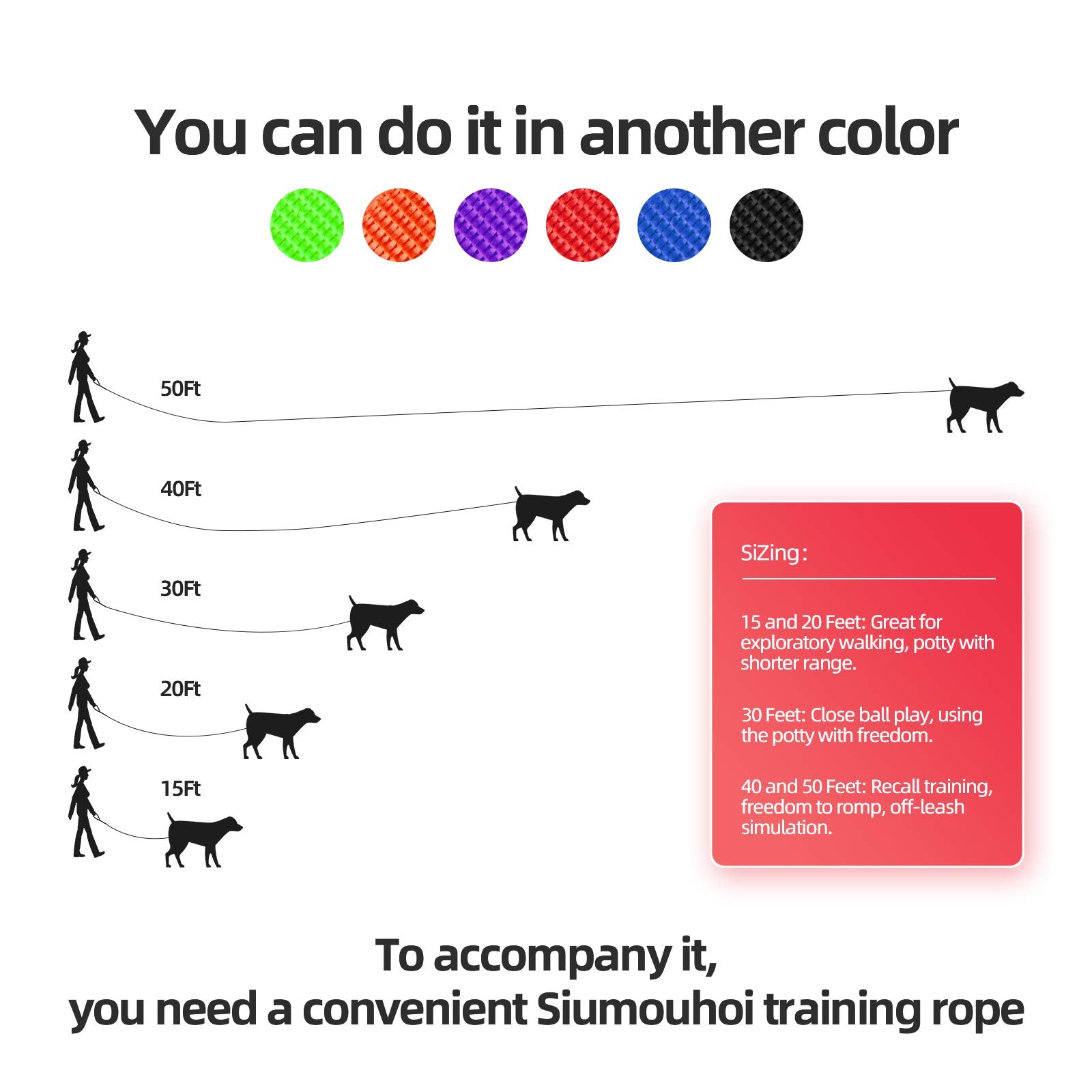 Siumouhoi Dog/Puppy Obedience Recall Training Agility Lead - 15Ft 20Ft 30Ft 40Ft 50Ft Training Leash - Great For Play, Camping, Or Backyard - Black 15Ft (15Feet, Black)