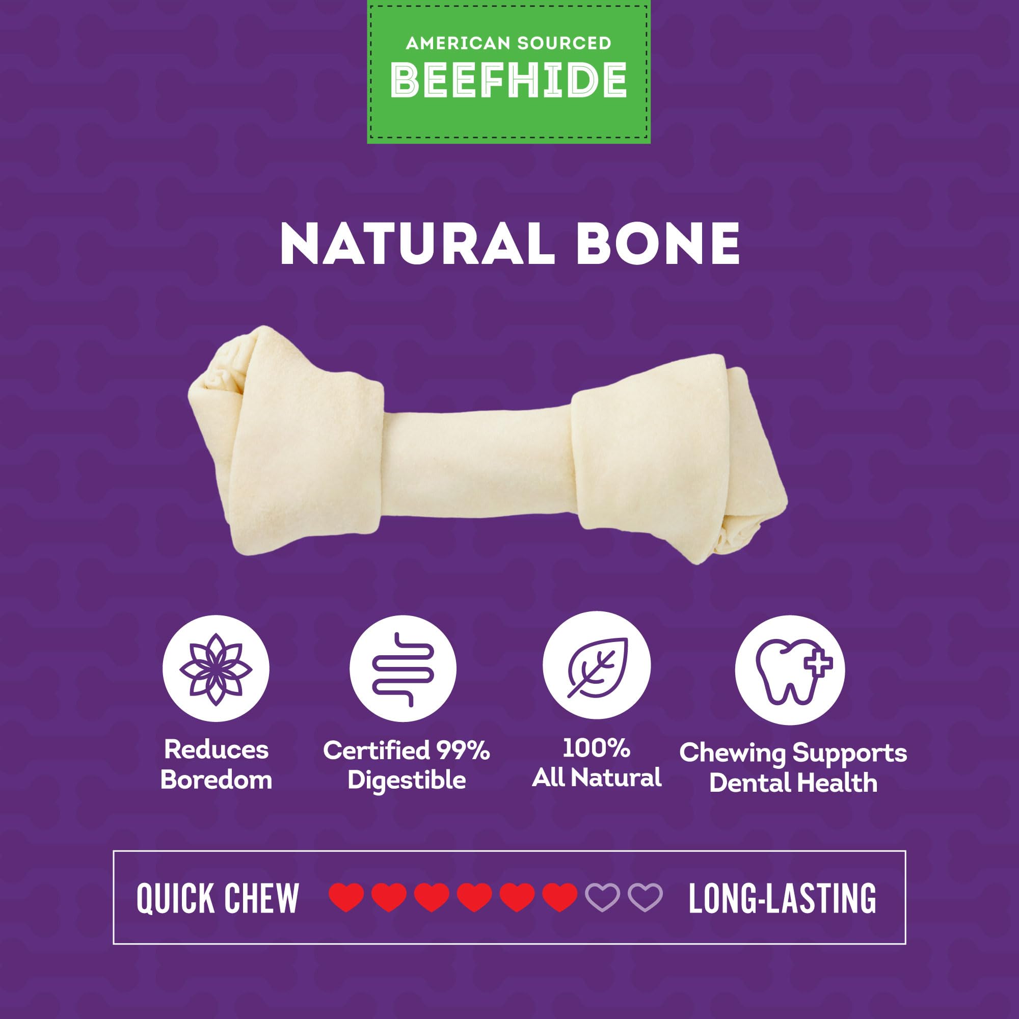 Treatly American Sourced Beefhide Bones 6-7 Dog Chew Treats - Natural Flavor, 3 Count/1 Pack