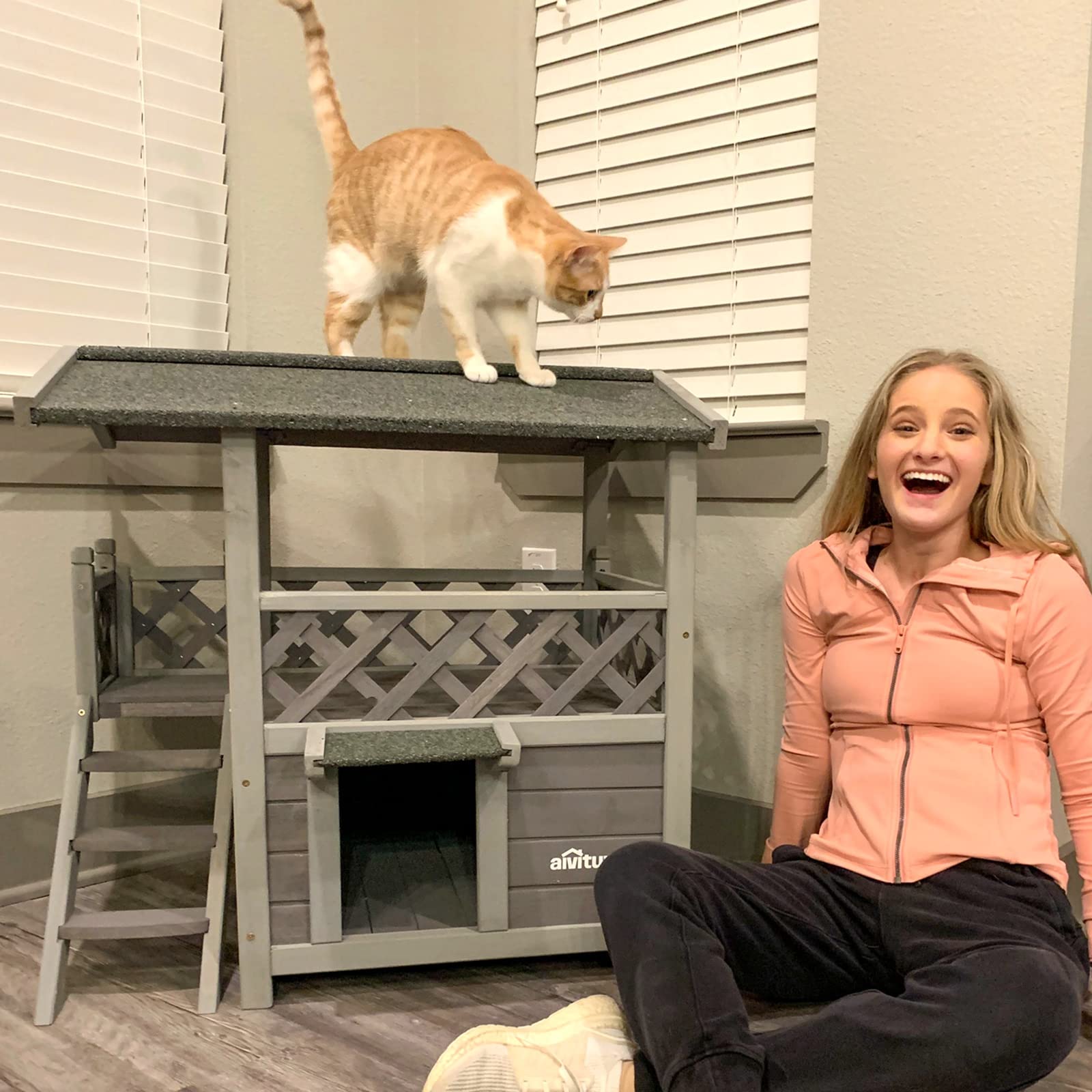Aivituvin Feral Cat House Outdoor Indoor Kitty Houses With Escape Door For Cats Insulated, Weatherproof Roof
