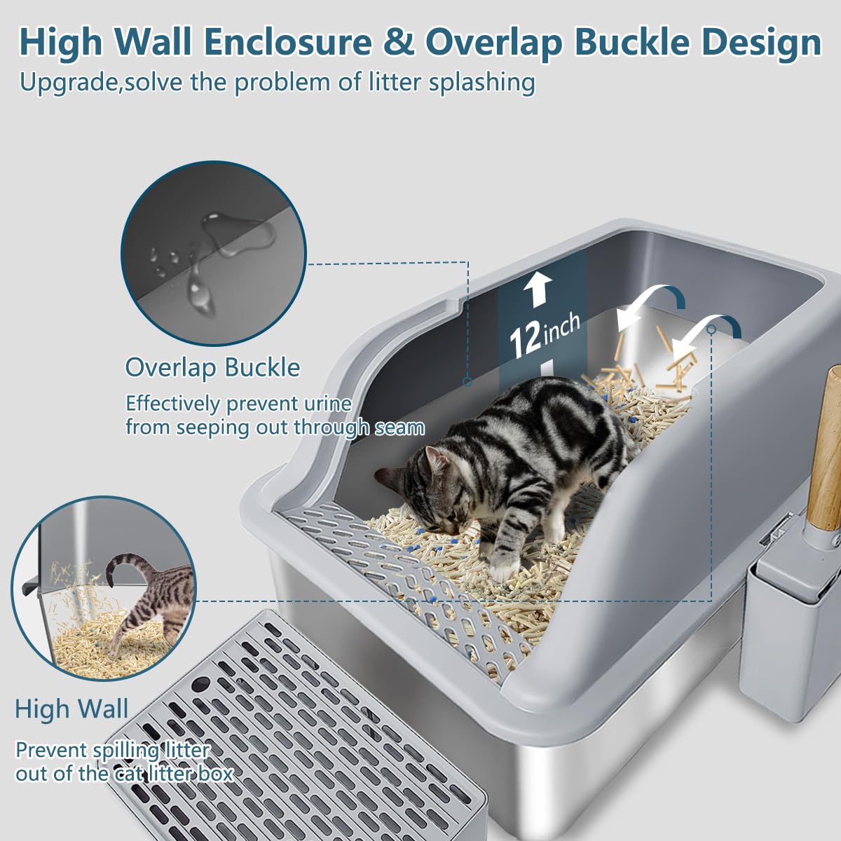 Lmebe 2 Pack Xl Large Enclosed Jumbo Stainless Steel Cat Litter Box,Kitty Metal Litter Box With Lid Footboard Litter Scoop Non-S