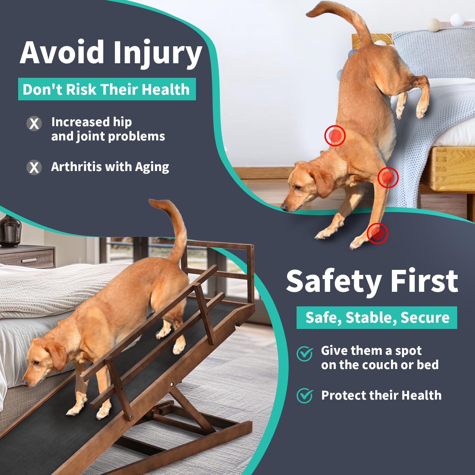 Dog Ramp, 5 Level Adjustable Height Folding Pet Ramp For High Bed, Portable Paw Ramps Large Bed Ramp For Medium & Large Old Dogs