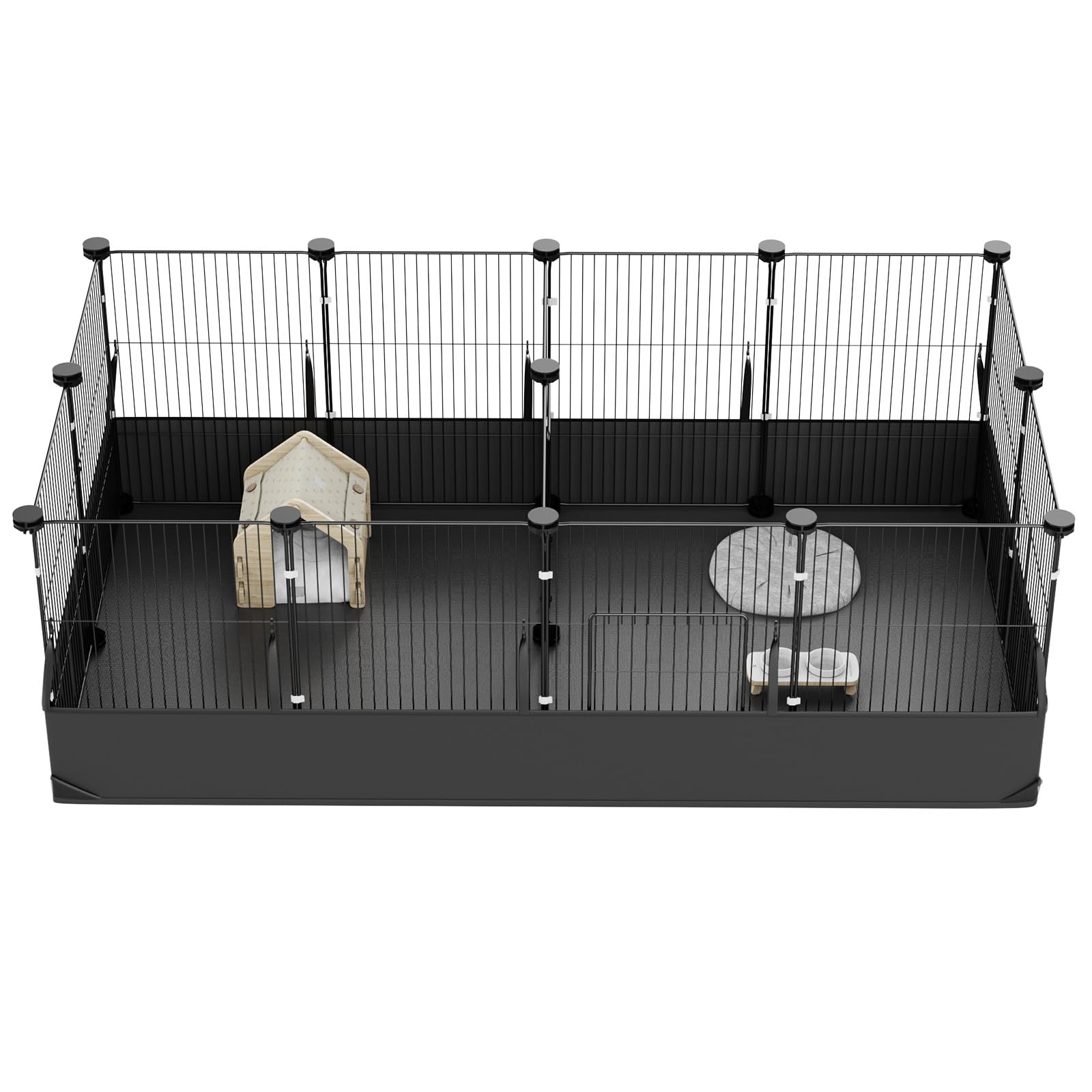 Tresbro Guinea Pig Playpen with 14 Panels & Divided Room, Triple Fixing Measures Small Animal Cage with Waterproof PVC Liner & O