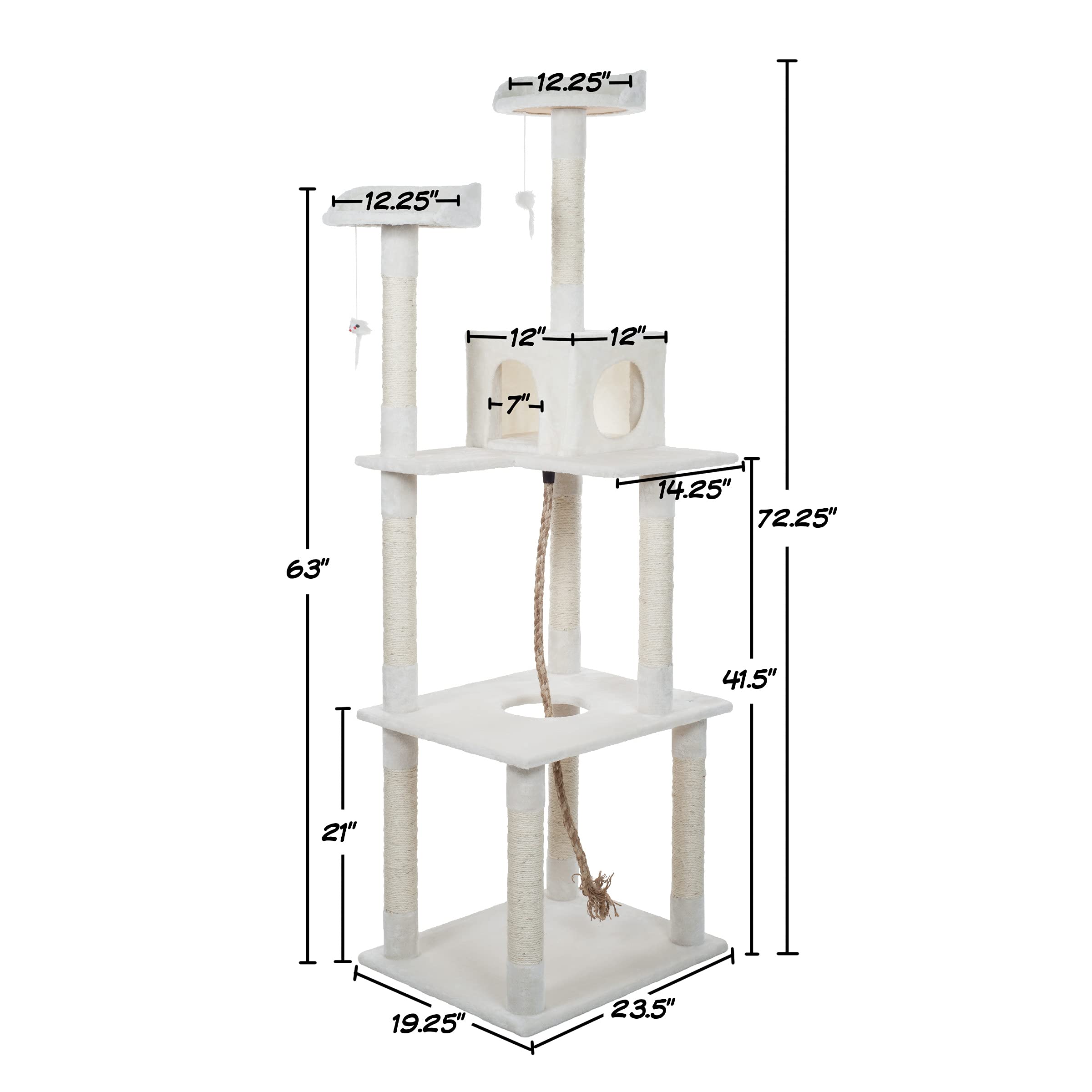 PETMAKER Cat Tree - 6-Foot Indoor Tower with Napping Perches, 9 Scratching Posts, Ivory, Model 80-0709