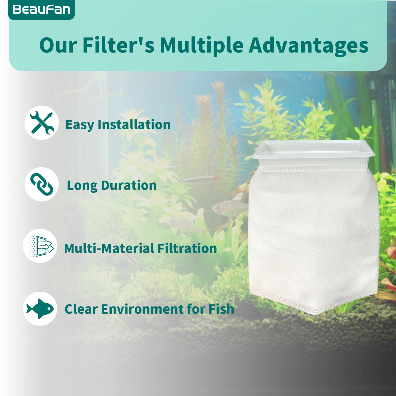 Beaufan 3 Pack Rectangle Filter Sock 200 M 7 X 4.5 Inch Aquarium Filter Bags Aquarium Filter, Rectangle Aquarium Filter Sock, Re