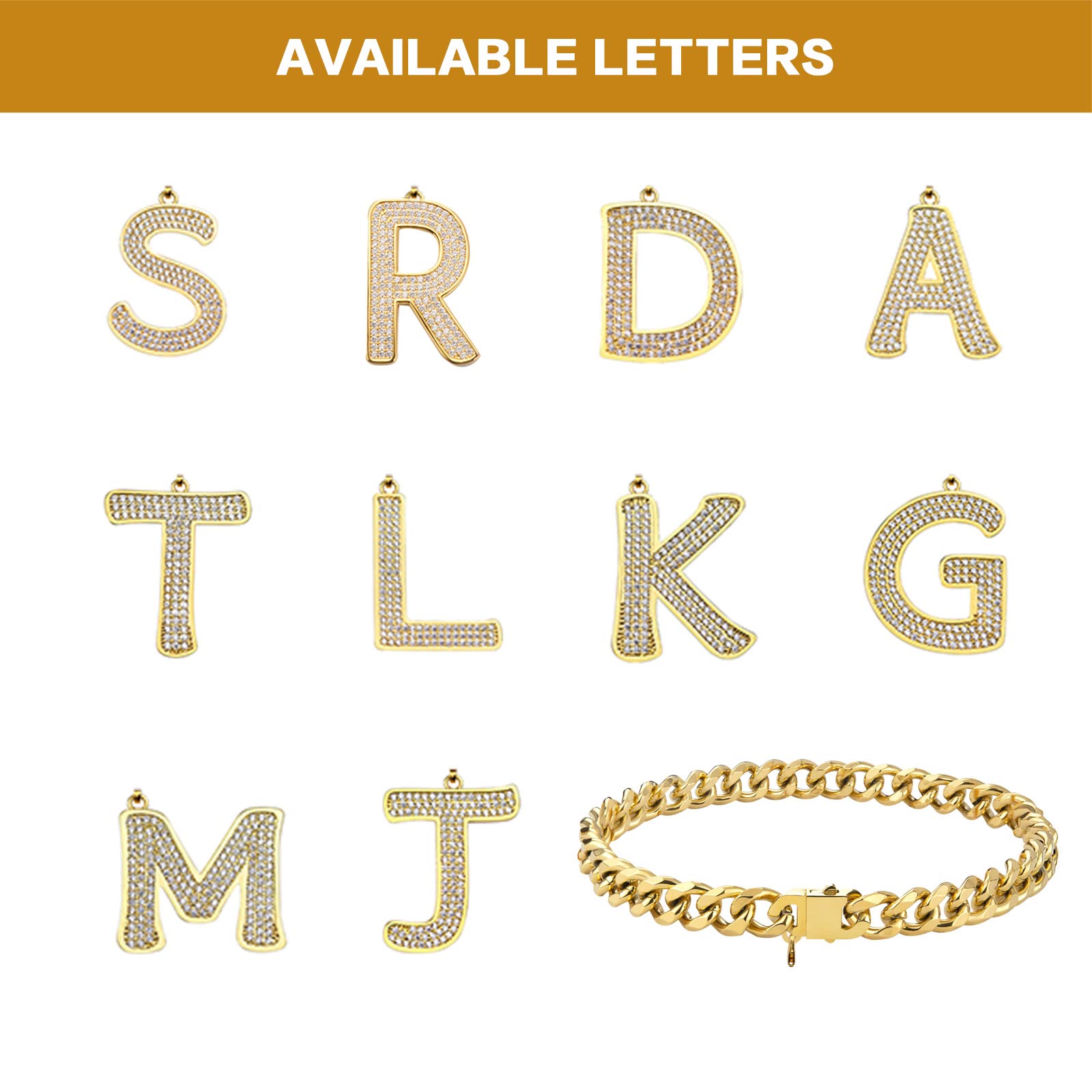 Dopetie Gold Chain Dog Collar Personalized Letter Dog Necklace With Bling Zircons Metal Cuban Link For Medium And Large Dogs Pets Heavy Duty Chew Proof Letter K 16In