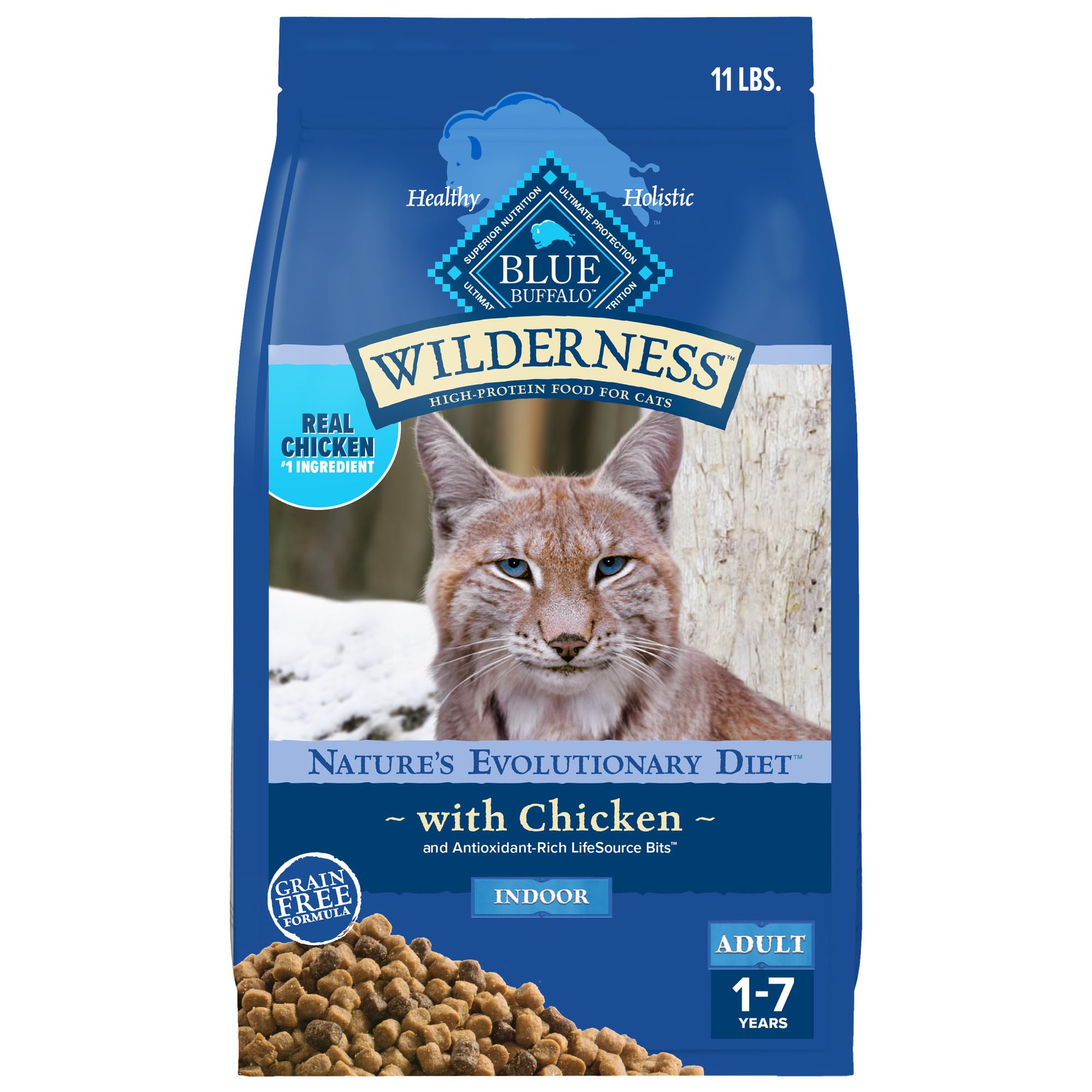 Blue Buffalo Wilderness Natures Evolutionary Diet High-Protein, Grain-Free Natural Dry Food for Adult Cats, Chicken, 11-lb. Bag