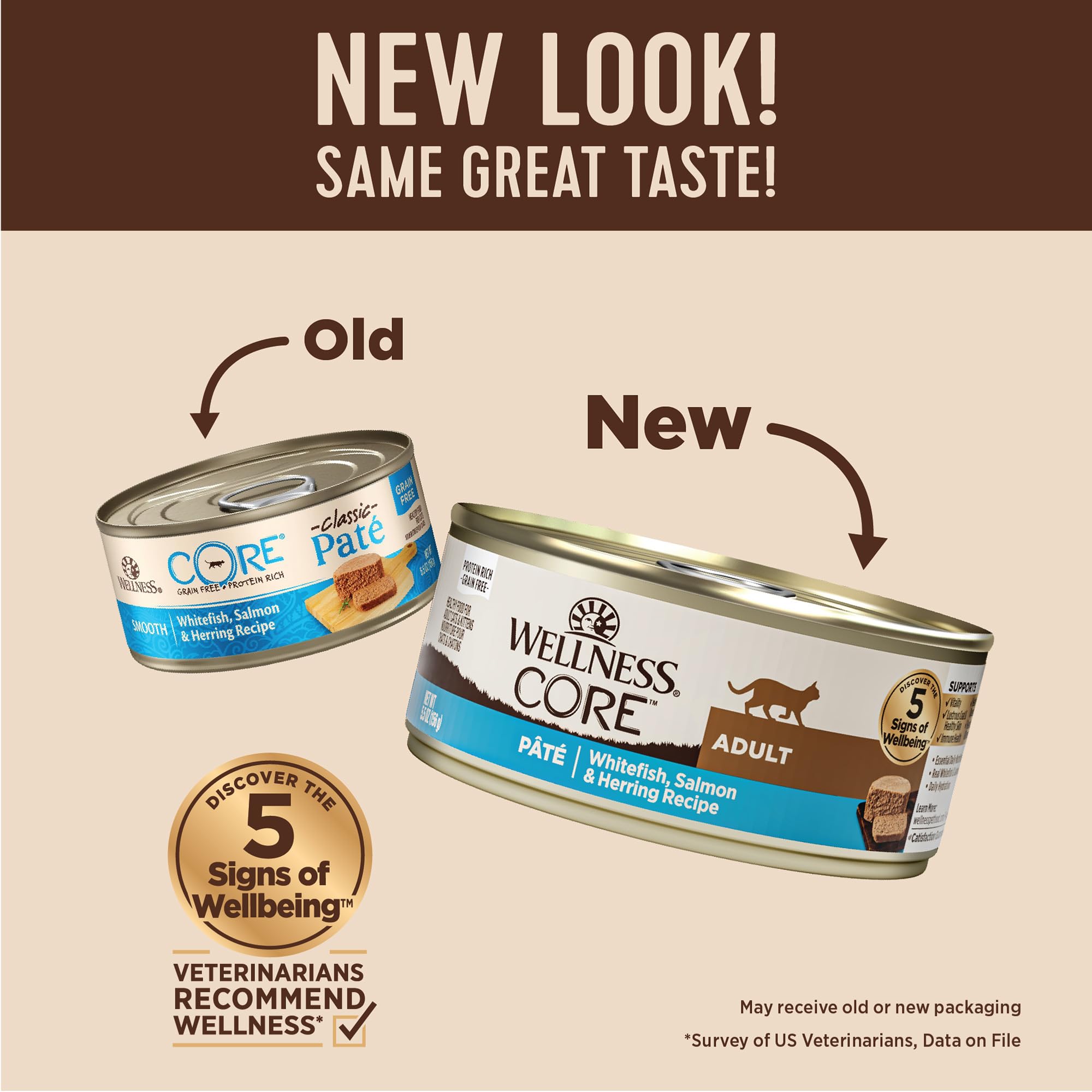 Wellness CORE Grain-Free Wet Cat Food, Natural Canned Food for Cats, Made with Real Meat (Whitefish, Salmon & Herring, 5.5 oz Ca