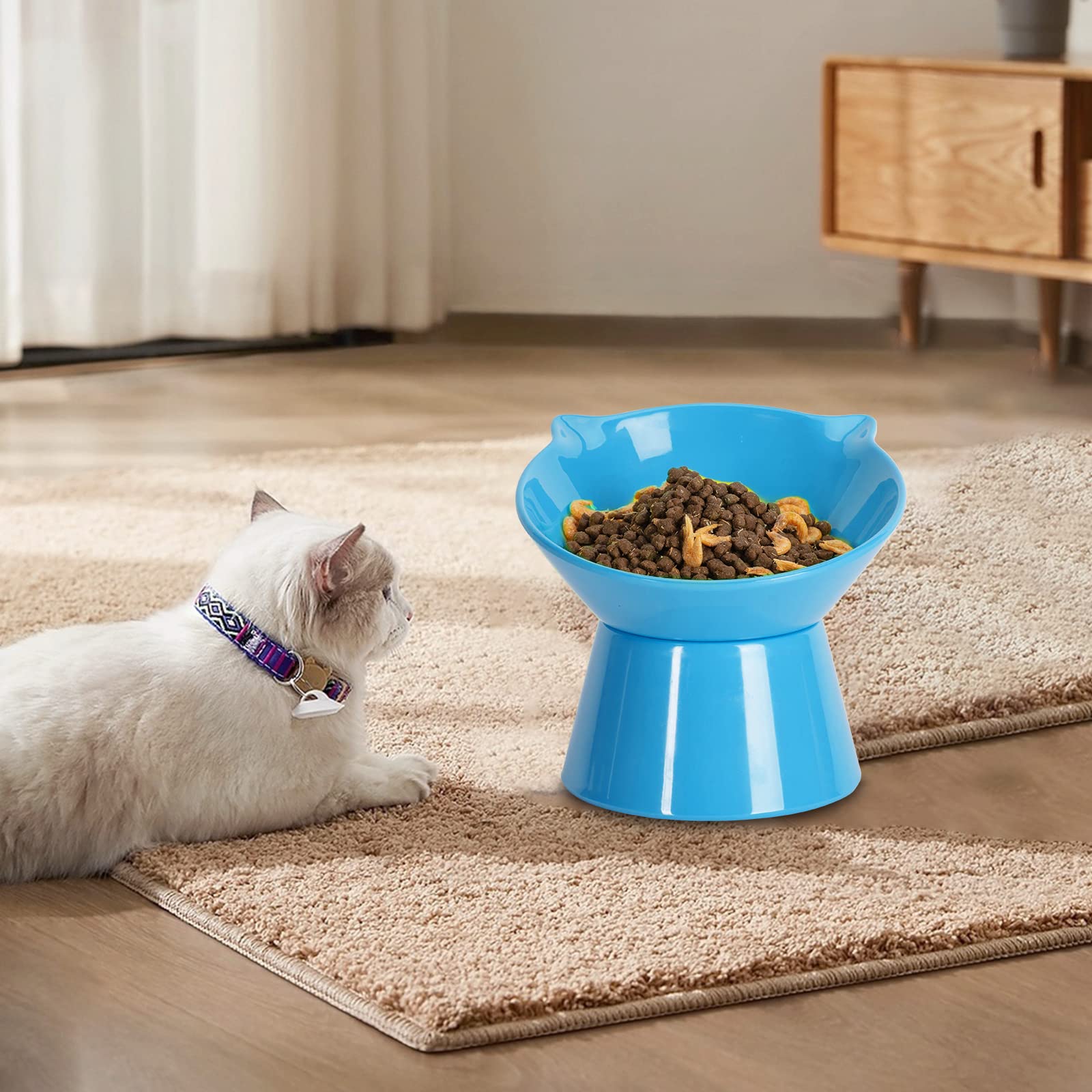 Detachable Elevated Cat Bowls, 15 Tilted Raised Cat Food Bowl Anti-Vomiting,Whisker Friendly, Adjustable Cat Dishes for Protecti