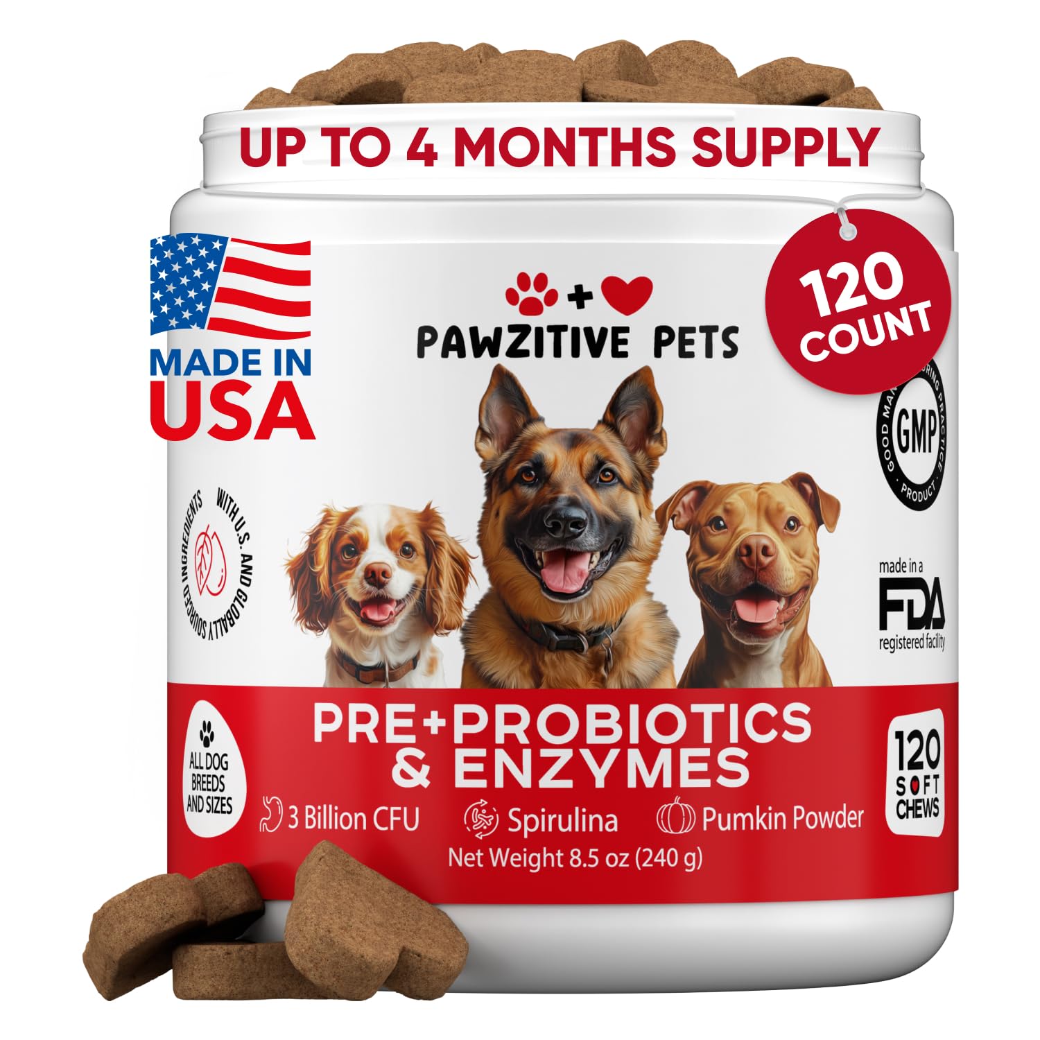 Probiotics for Dogs Digestive Health - Probiotic Chews for Gut Health, Itchy Skin Yeast, Diarrhea - USA Product - Immune Support