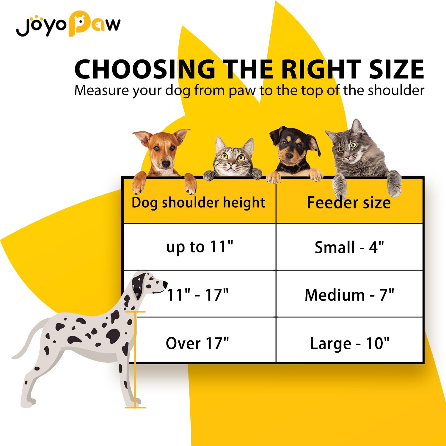 JOYOPAW Elevated Dog Bowls - Bamboo Raised Bowl for Large & Medium Dogs, 10'' Tall, Black, 2 Stainless Steel Bowls, Model FR01