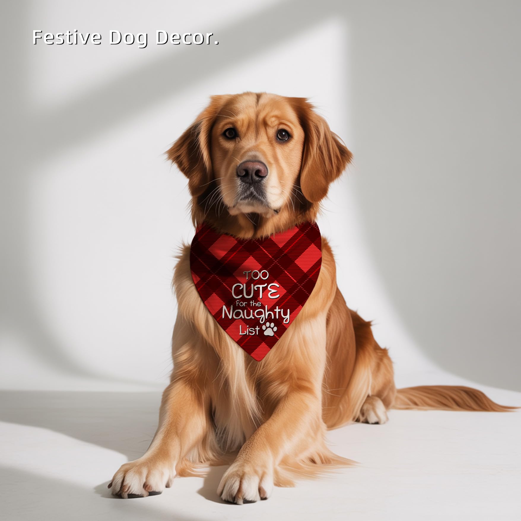 Earus Christmas Dog Bandanas Funny, Dog Christmas Scarf 2 Packs, Pets Festive Plaid D  cor for Medium Large Dogs
