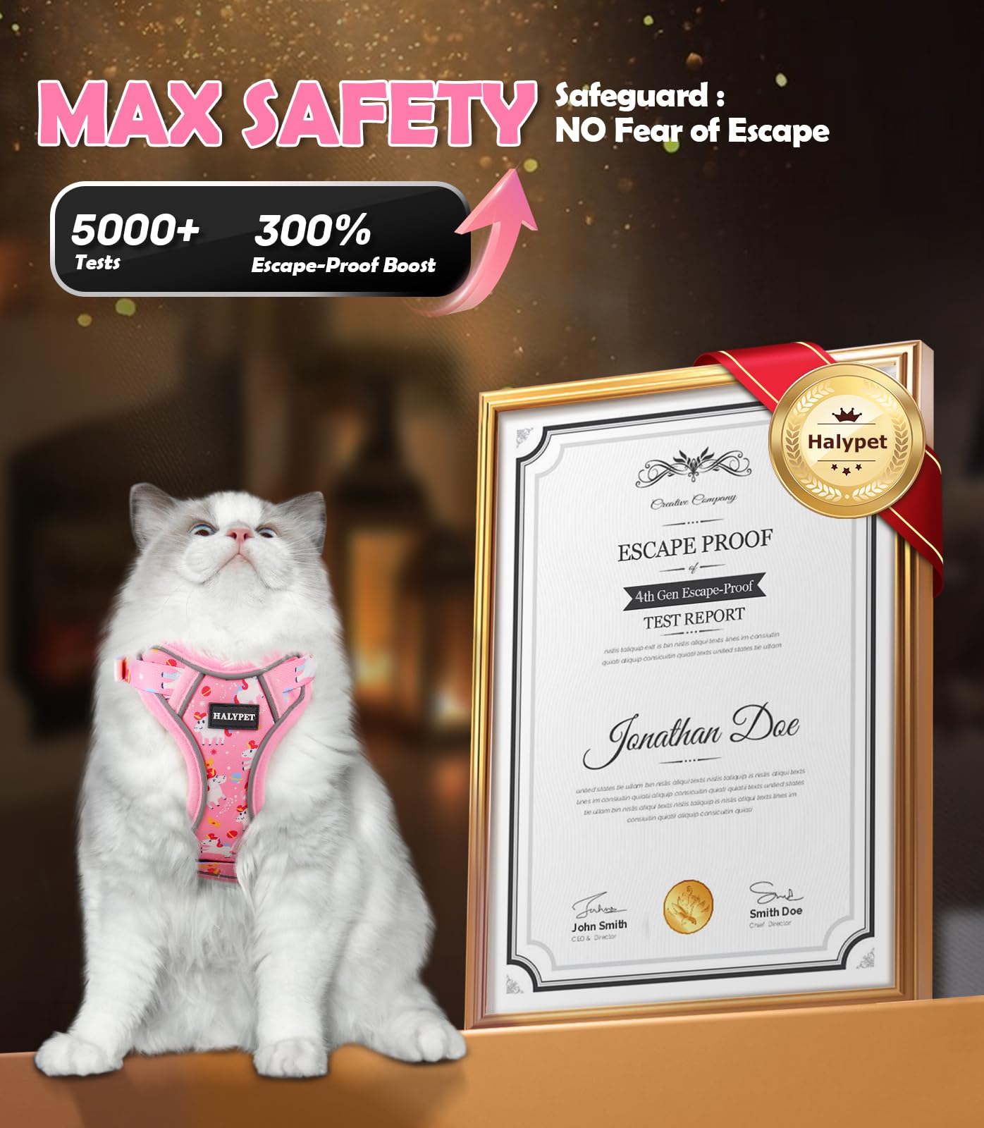 Halypet Cat Harness And Leash Set[Max Safety 4Th-Gen] Cute Escape Proof Vest Harness For Girl&Boy Cat Walking, Comfortable Adjus