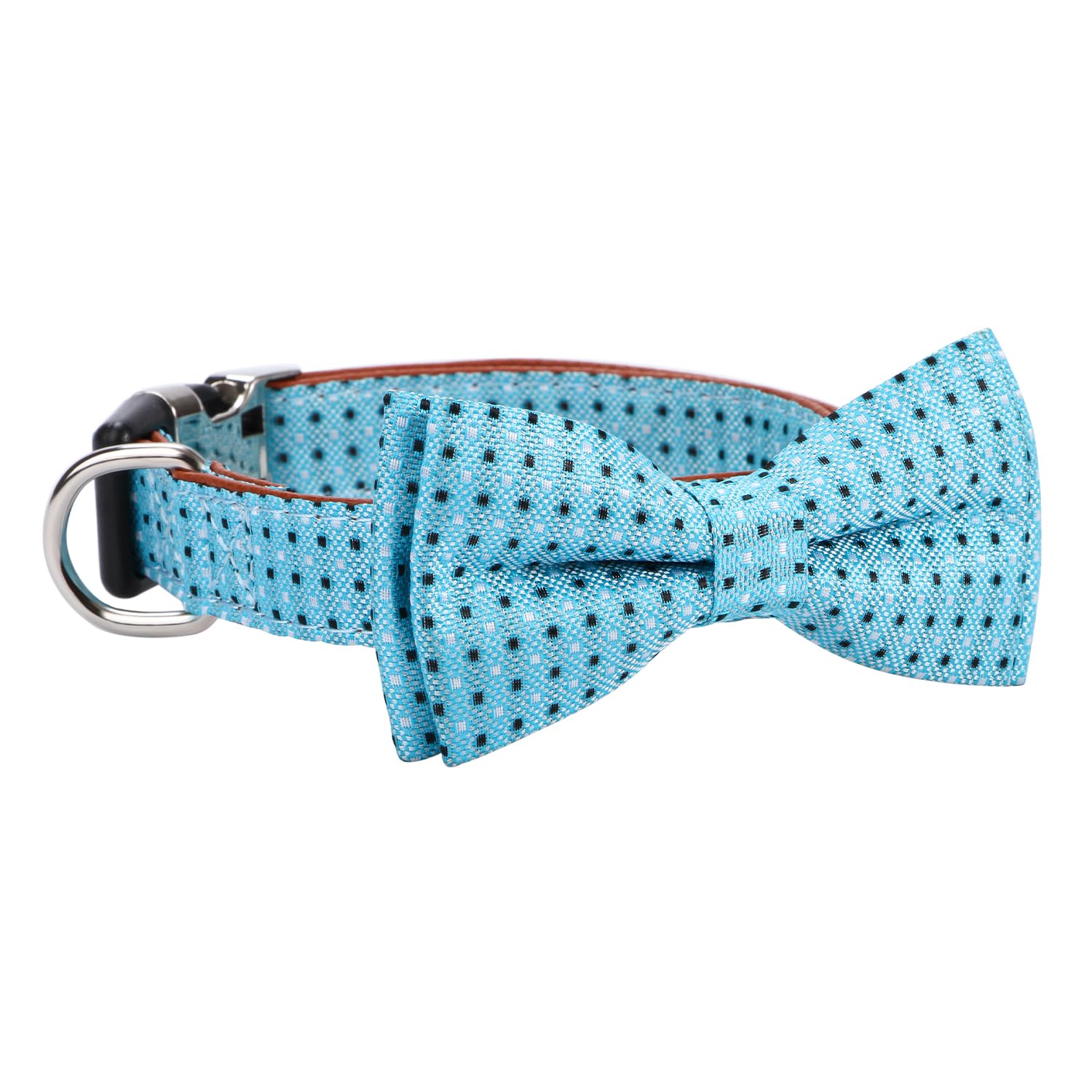 Rhea Rose Bow Tie Dog Collar Checkered Pattern Sky Blue with Bowtie for Boy Girl Dogs Small