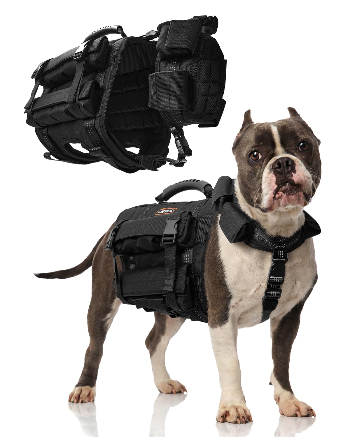 LISPOO Tactical Weighted Dog Vest for Exercise with Adjustable Weighted Collar, Pocketed Design, Dog Weight Vest Suitable for Wa
