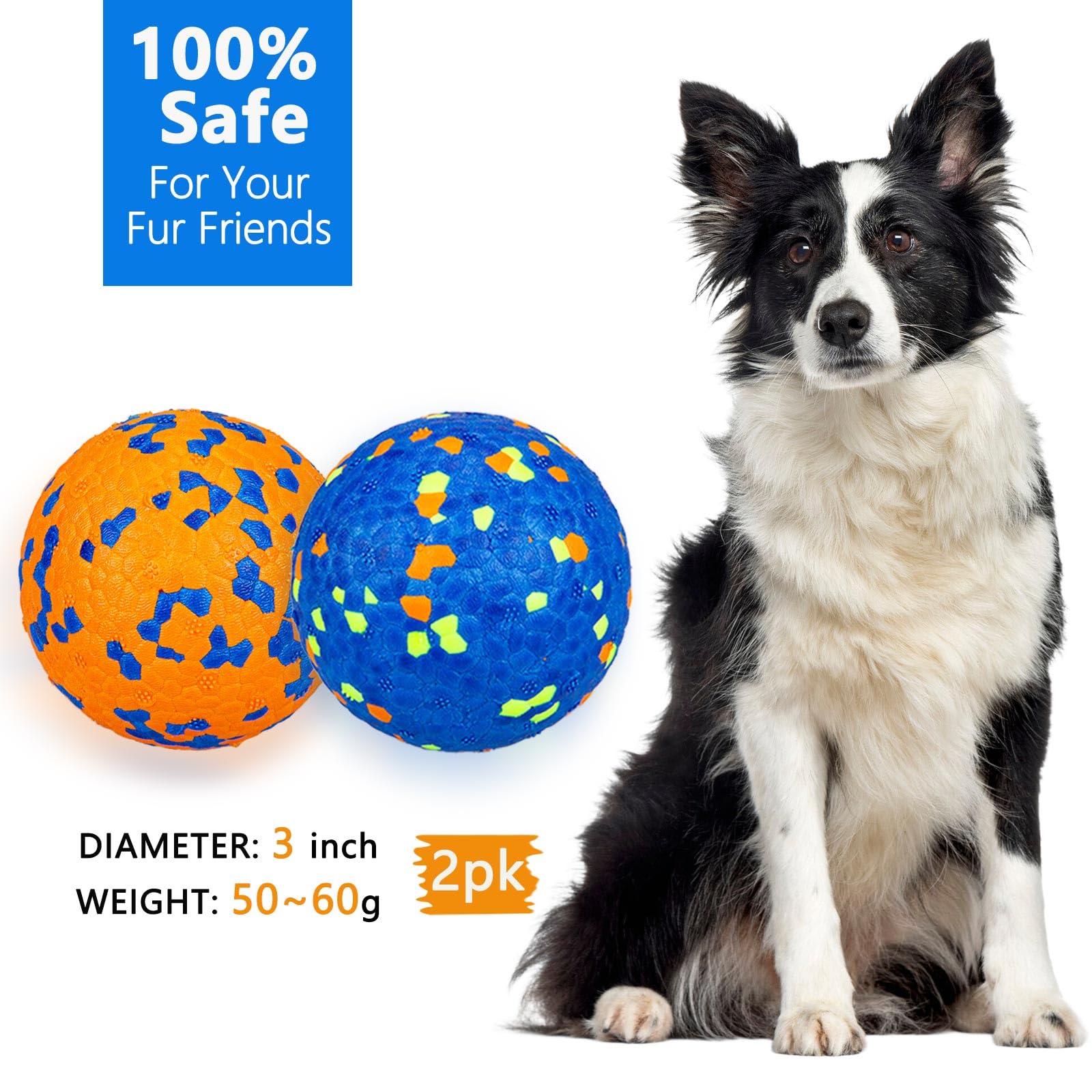 Poupua Indestructible Dog Tennis Balls For Aggressive Chewers, Indestructible Dog Balls For Fetch Game, Durable Bouncy Lightweig