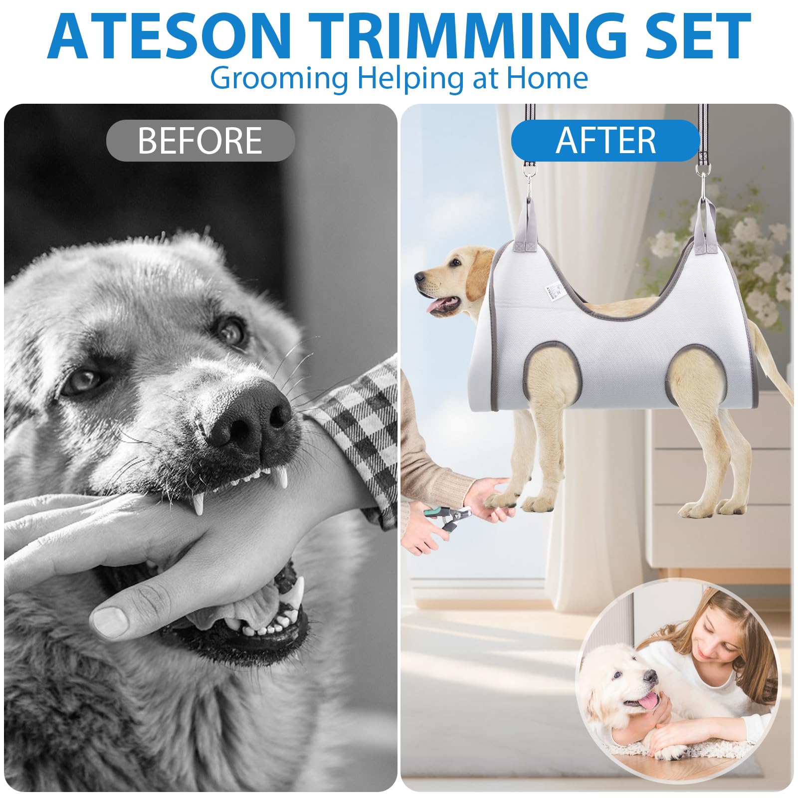 Pet Grooming Hammock Harness for Cats & Small Dogs (XXS), Dog Nail Trimming Sling with Clippers, Scissors & Nail File, Hanging H