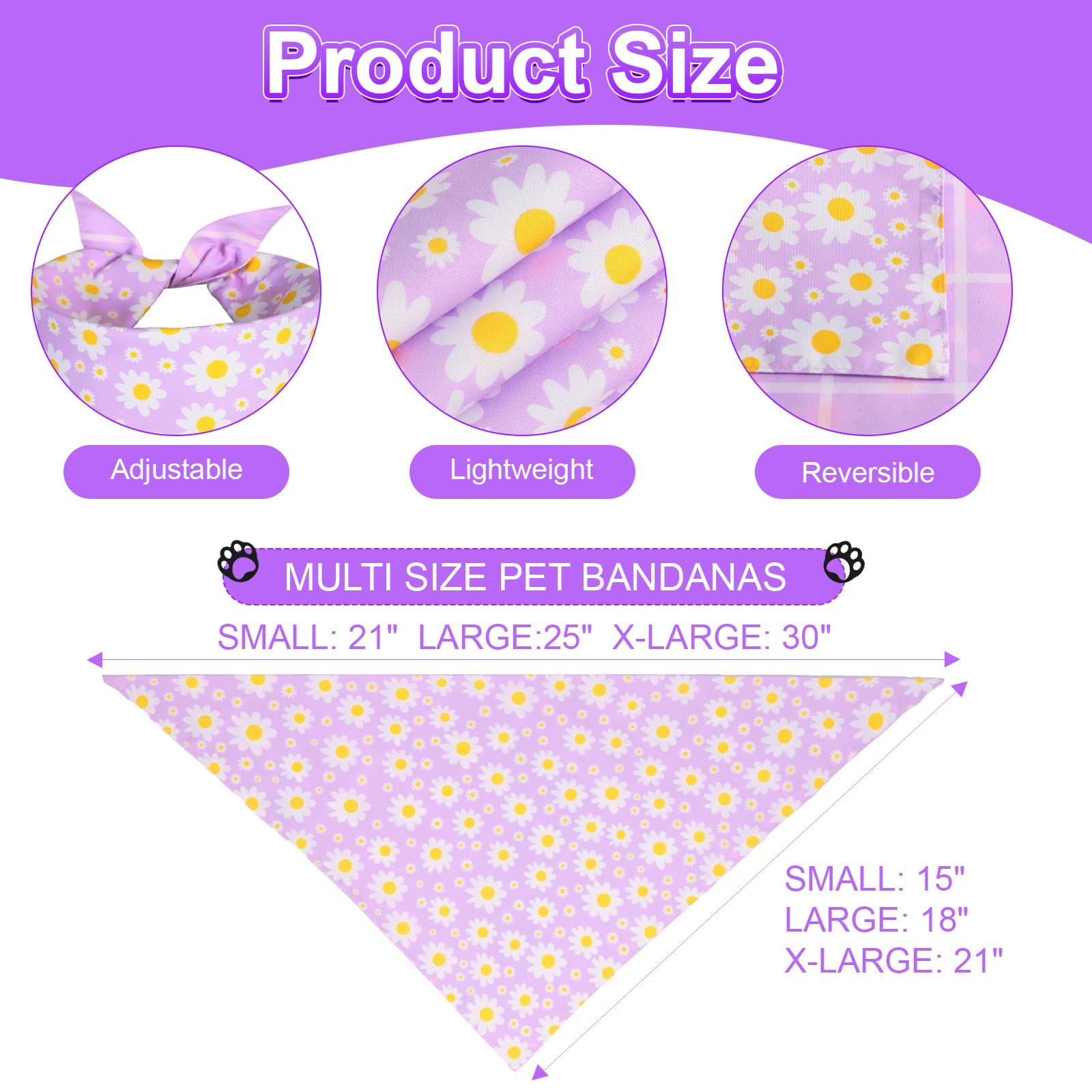 Ququle Spring Dog Bandana Girl Small 2Pcs, Pink Purple Daisy Scarf, Durable Triangle Reversible Bibs Handkerchief For Puppy Pet