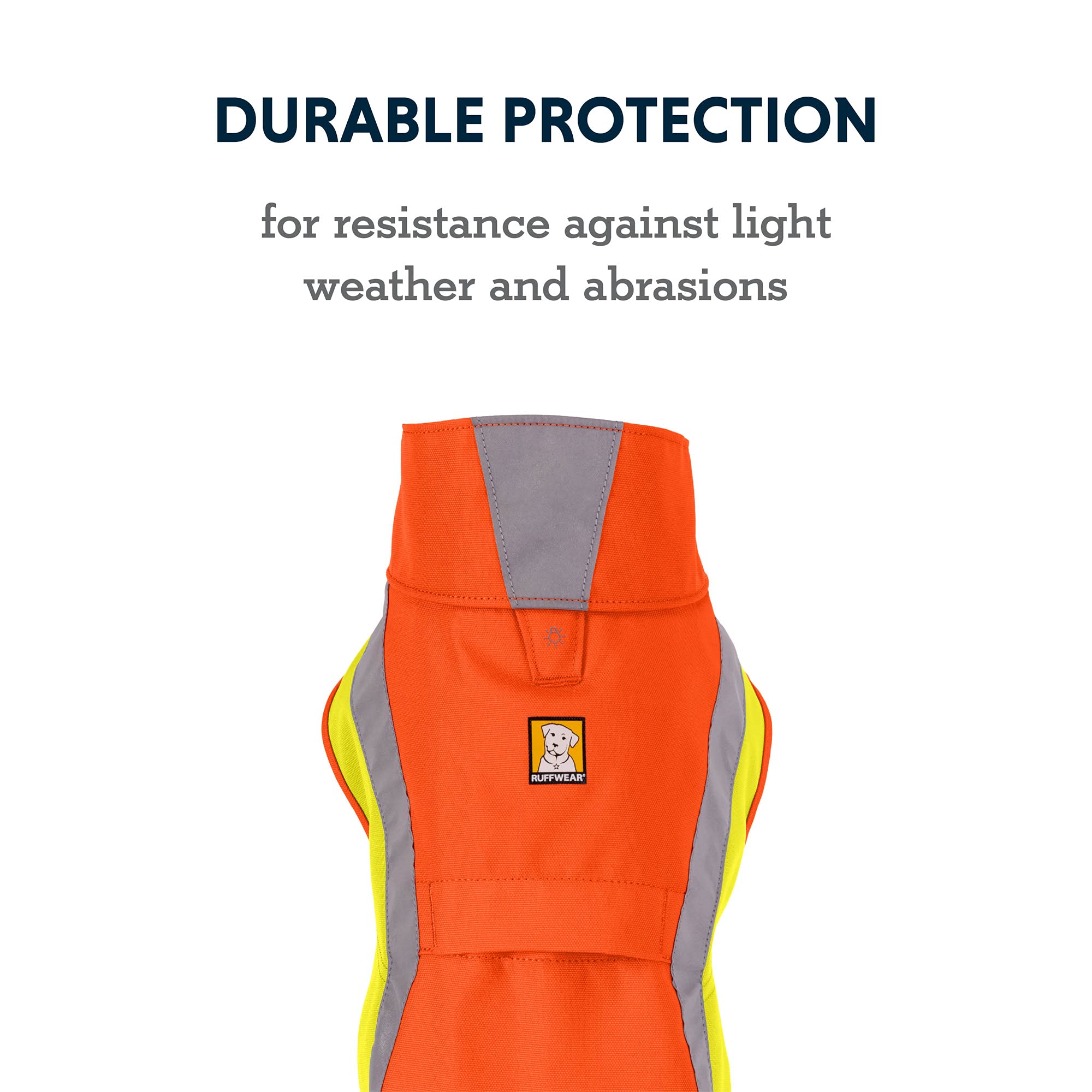 Ruffwear, Lumenglow High-Vis Dog Jacket, High-Visibility Protection for Day and Night, Blaze Orange, X-Large