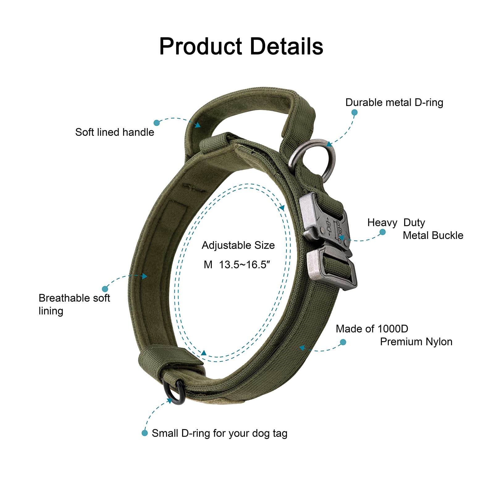 Oebeesa Tactical Dog Collar Adjustable Military Collar: - Nylon K9 Collars With Handle And Heavy Duty Metal Buckle For Medium An