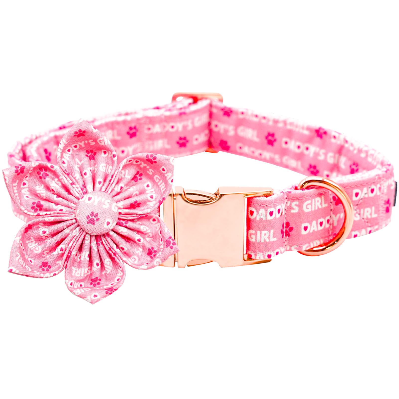 Lionheart Glory Valentine'S Day Dog Collar With Flower For Medium Dogs - Pink With Bowtie, Spring Pet Collar Flowers