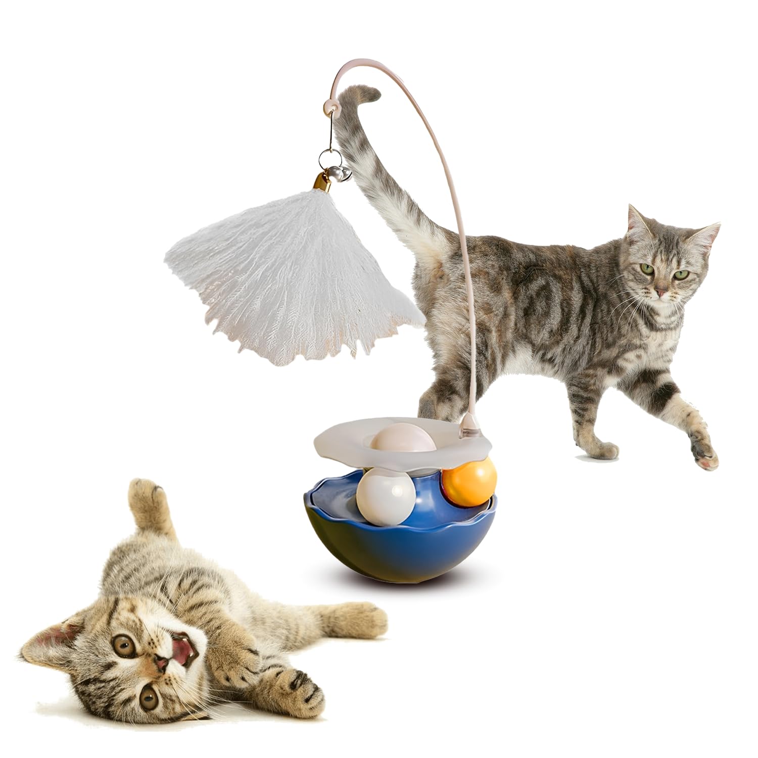 Yellowcult Interactive Tumbler Cat Toy With Edible Mint Ball And Feather Teaser  Self Balancing Wobble Design For Indoor Cats 