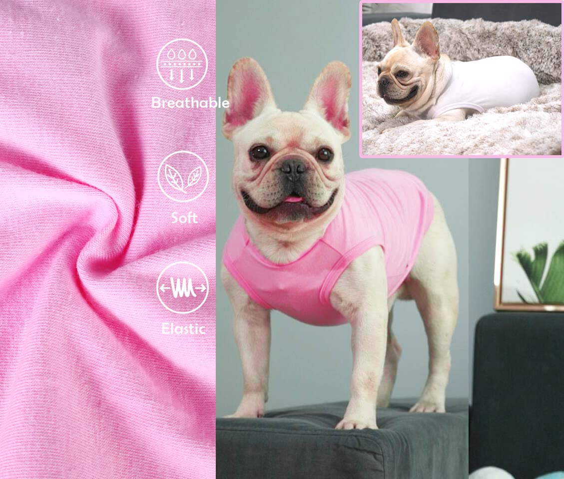 Sychien Dog Pink White Shirts,Soft Blank Cotton Tee-Shirt For Boy Girl Dogs,Plain Large Bulldog Clothes,L Pink White