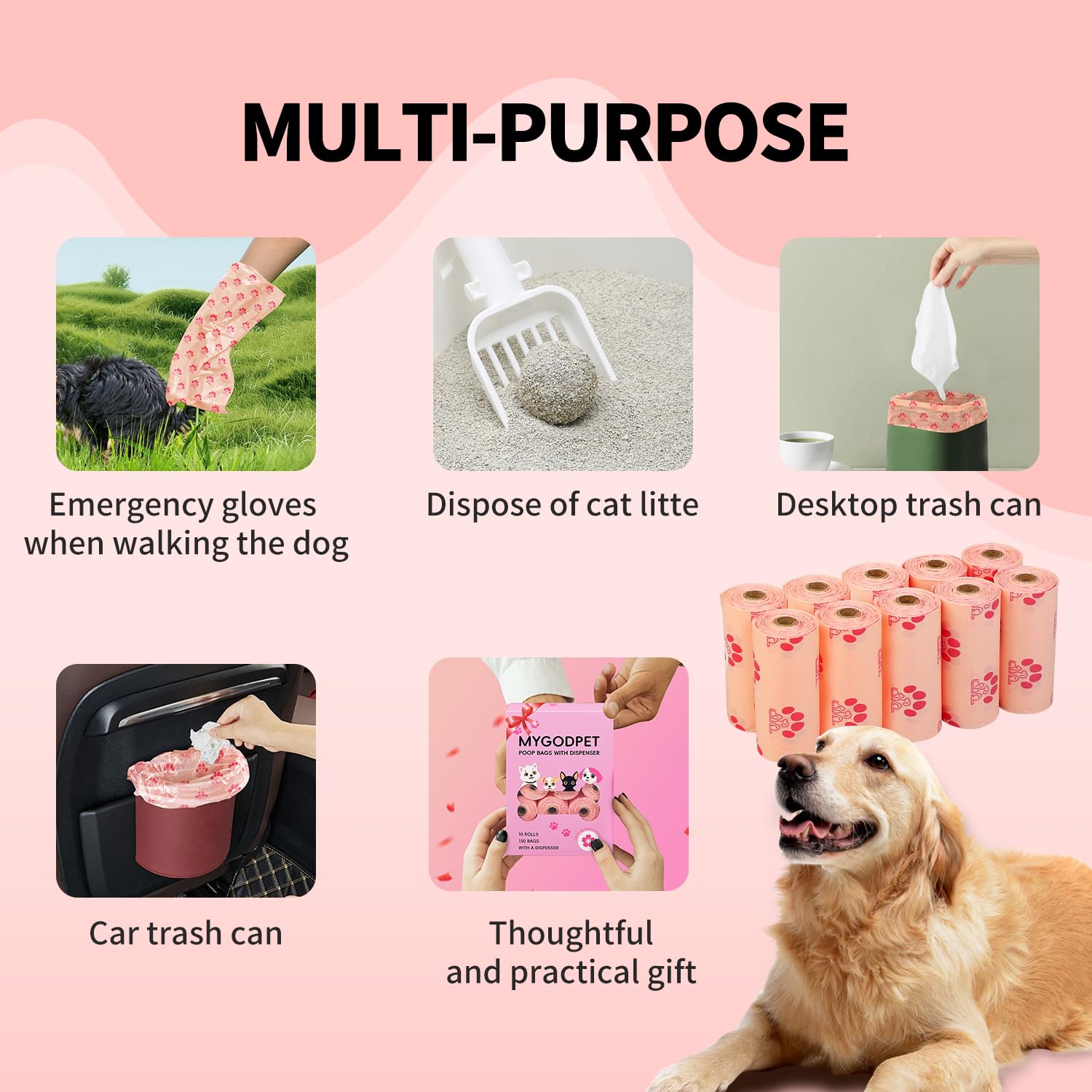Mygodpet Dog Poop Bags Rolls With Dispenser 150 Count Biodegradable Poop Bags For Dog And Cat Cherry Blossom Scented Waste Bag L